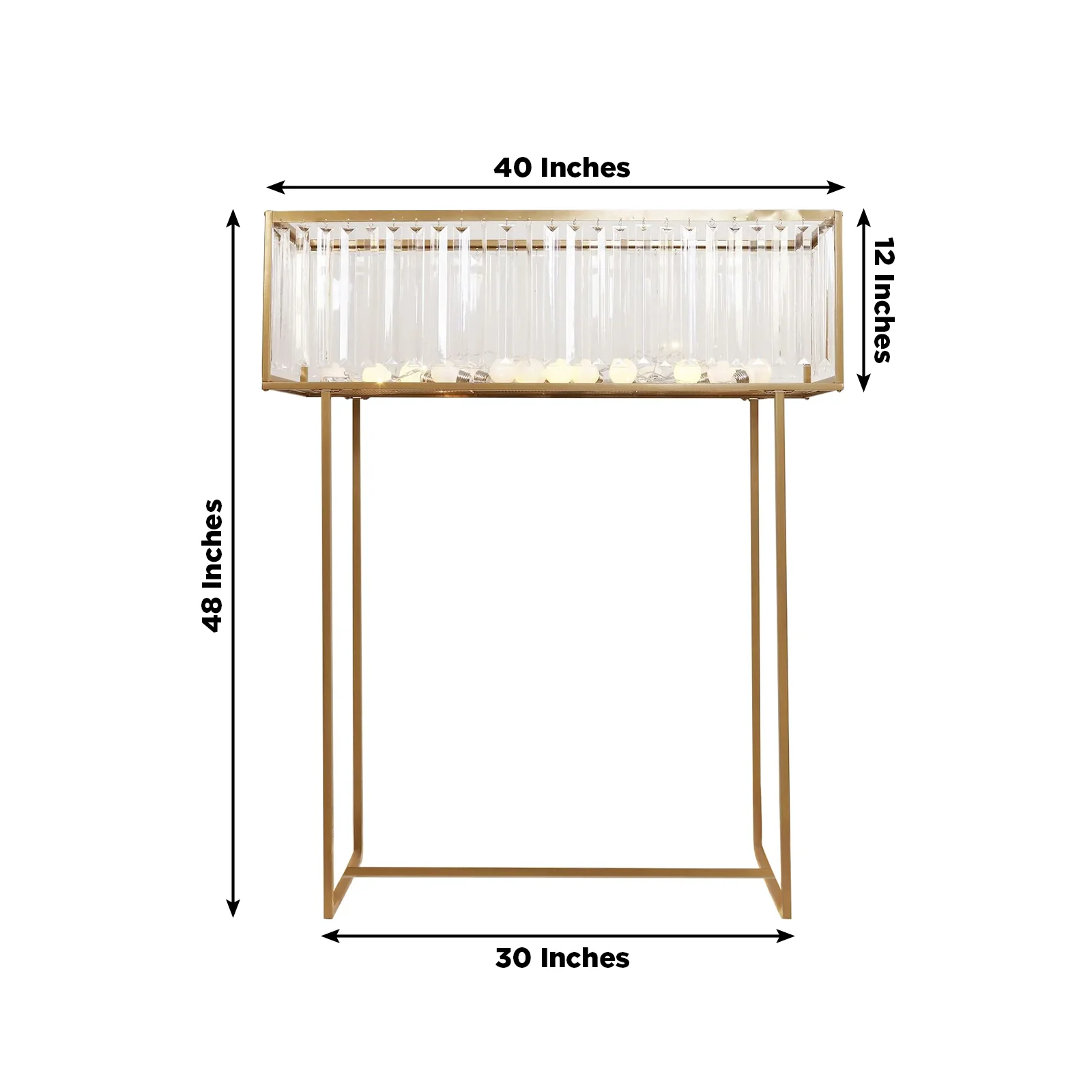 Crystal Pendant Flower Stand, Gold Metal Centerpiece Vase – 48" Tall Rectangular Display Rack - Image 3