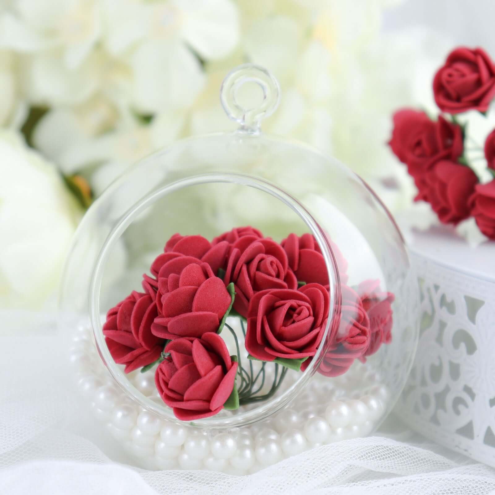 48 Roses Burgundy Real Touch Artificial DIY Foam Rose Flowers With Stem, Craft Rose Buds 1" - Image 10