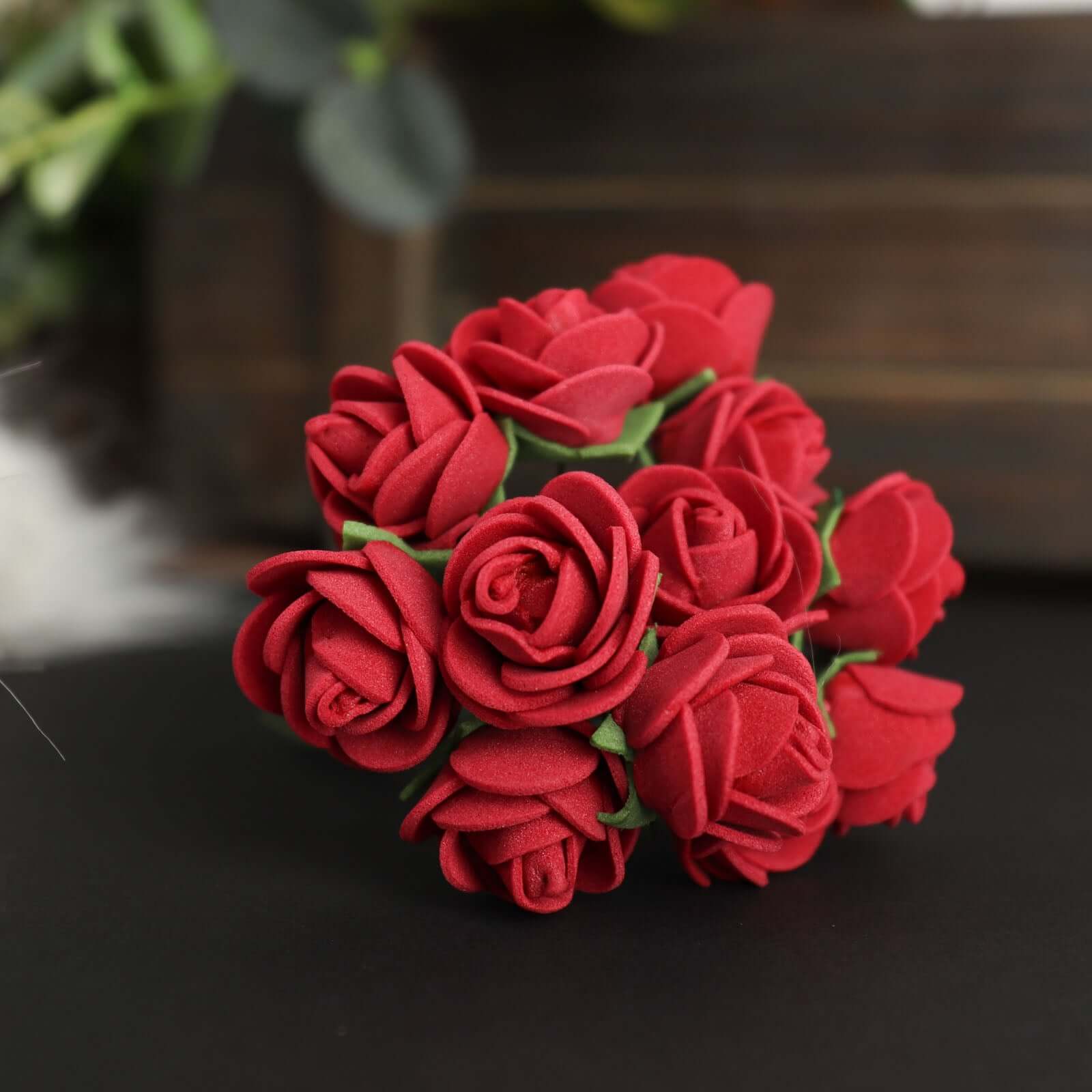 48 Roses Burgundy Real Touch Artificial DIY Foam Rose Flowers With Stem, Craft Rose Buds 1" - Image 11