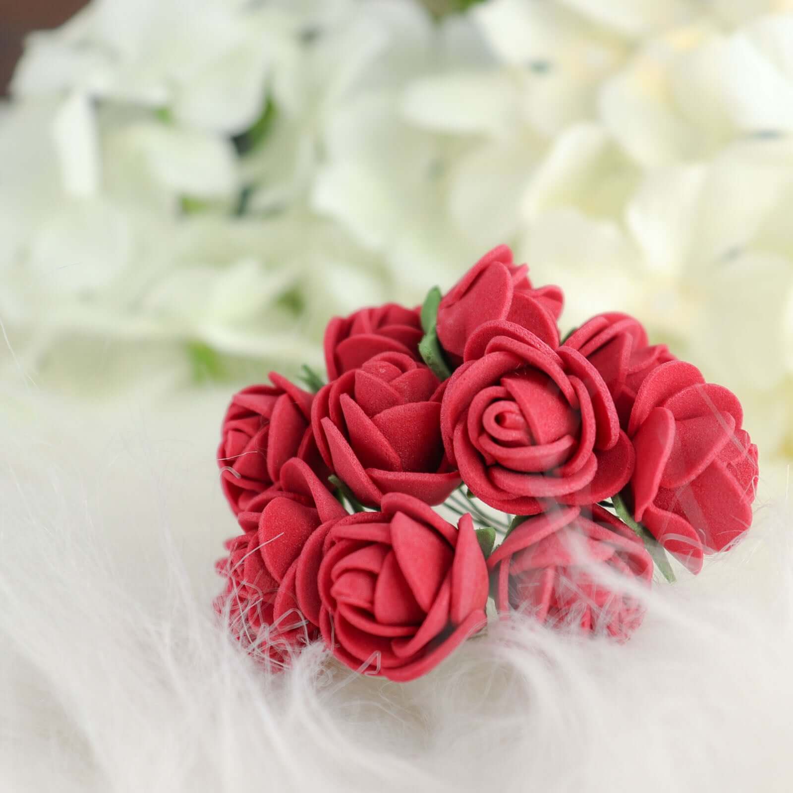 48 Roses Burgundy Real Touch Artificial DIY Foam Rose Flowers With Stem, Craft Rose Buds 1" - Image 12