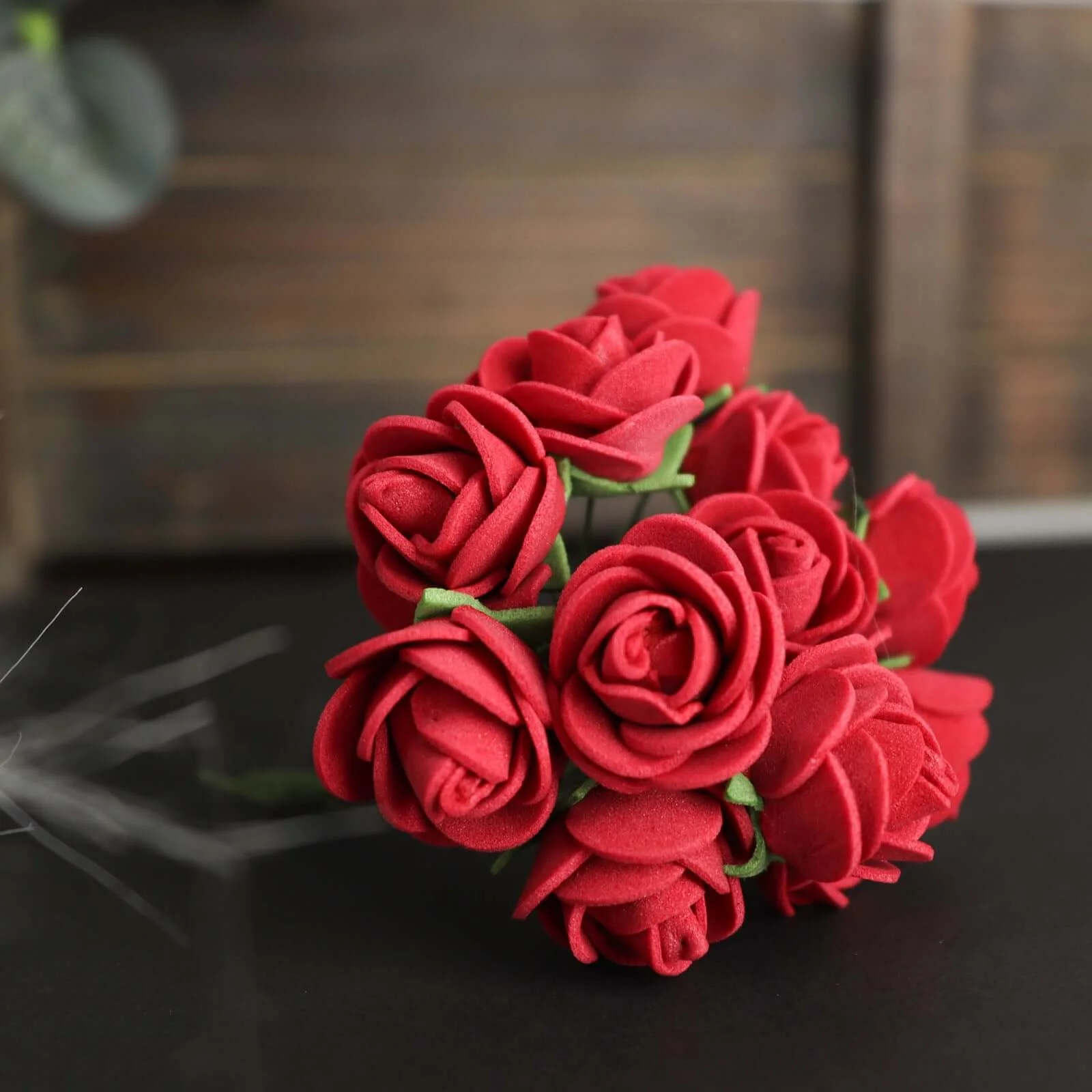 48 Roses Burgundy Real Touch Artificial DIY Foam Rose Flowers With Stem, Craft Rose Buds 1" - Image 14