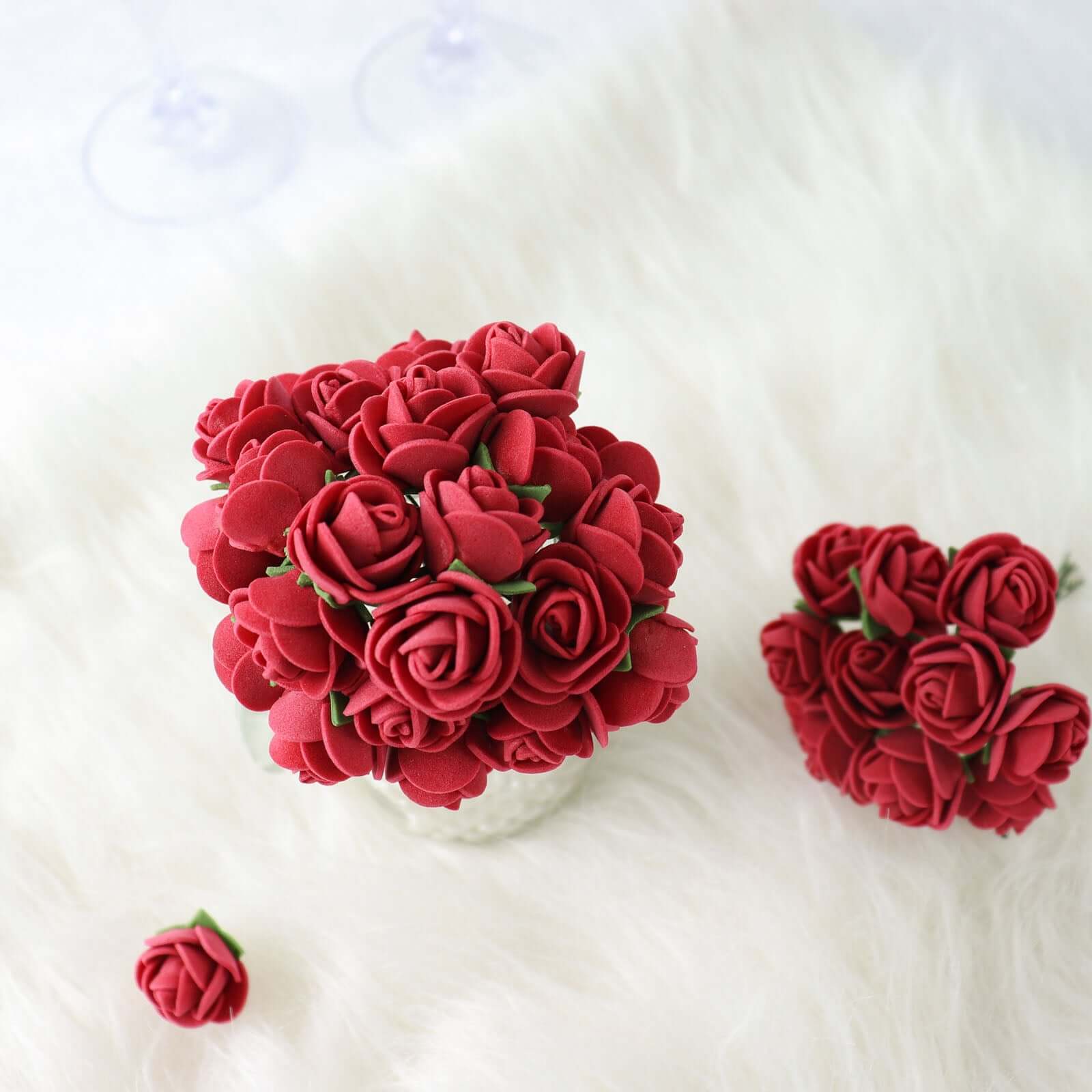 48 Roses Burgundy Real Touch Artificial DIY Foam Rose Flowers With Stem, Craft Rose Buds 1" - Image 17