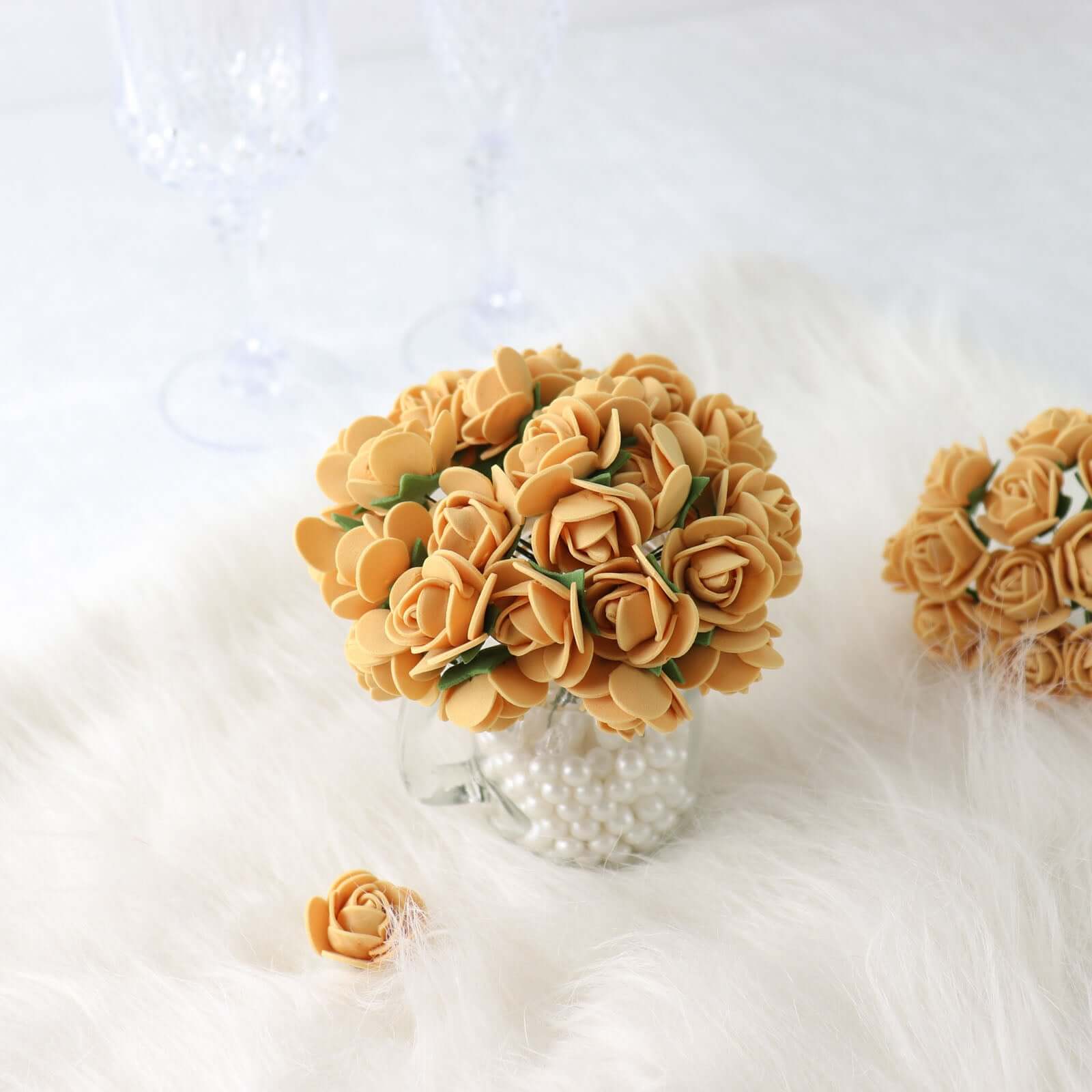 48 Roses Gold Real Touch Artificial DIY Foam Rose Flowers With Stem, Craft Rose Buds 1" - Image 15