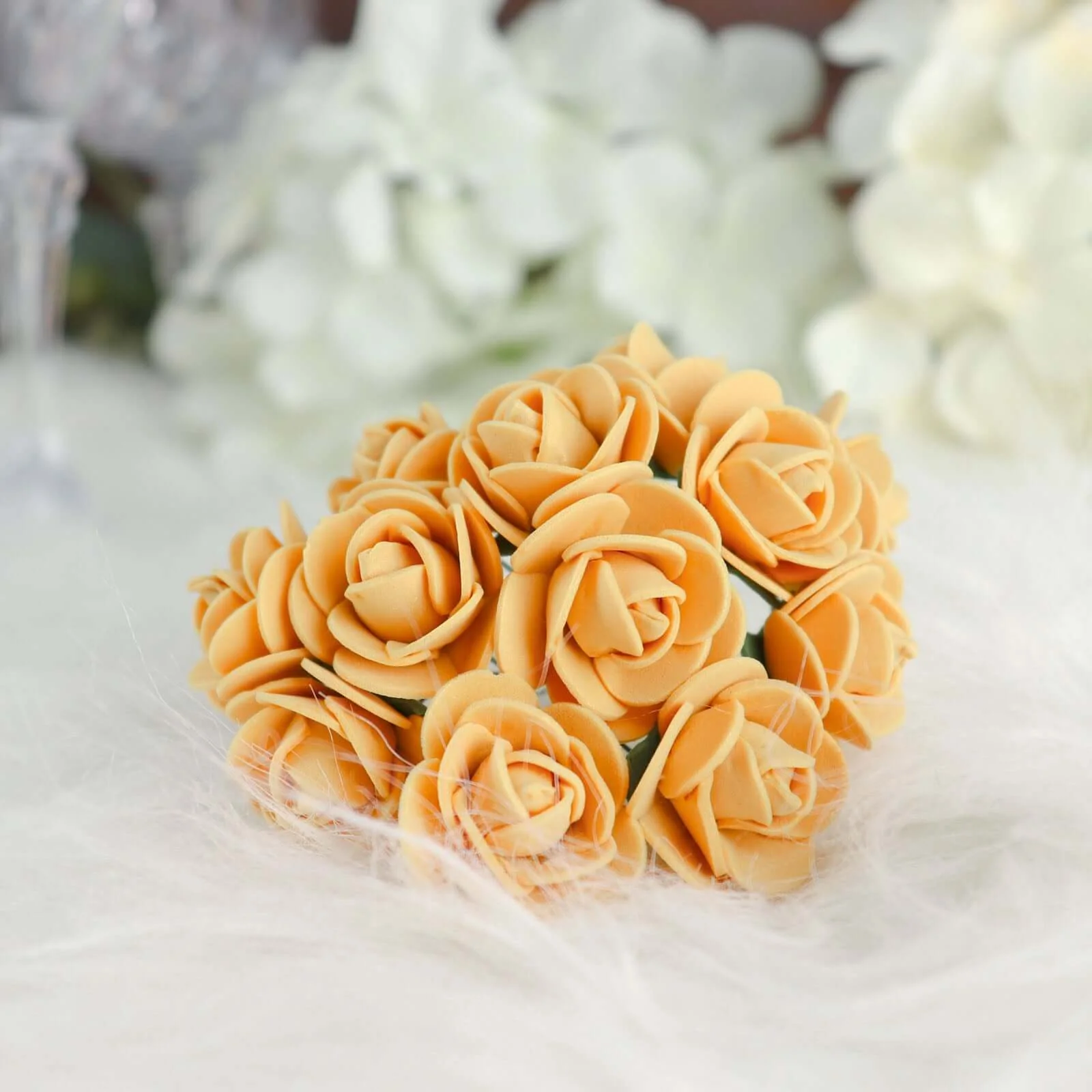 48 Roses Gold Real Touch Artificial DIY Foam Rose Flowers With Stem, Craft Rose Buds 1" - Image 8