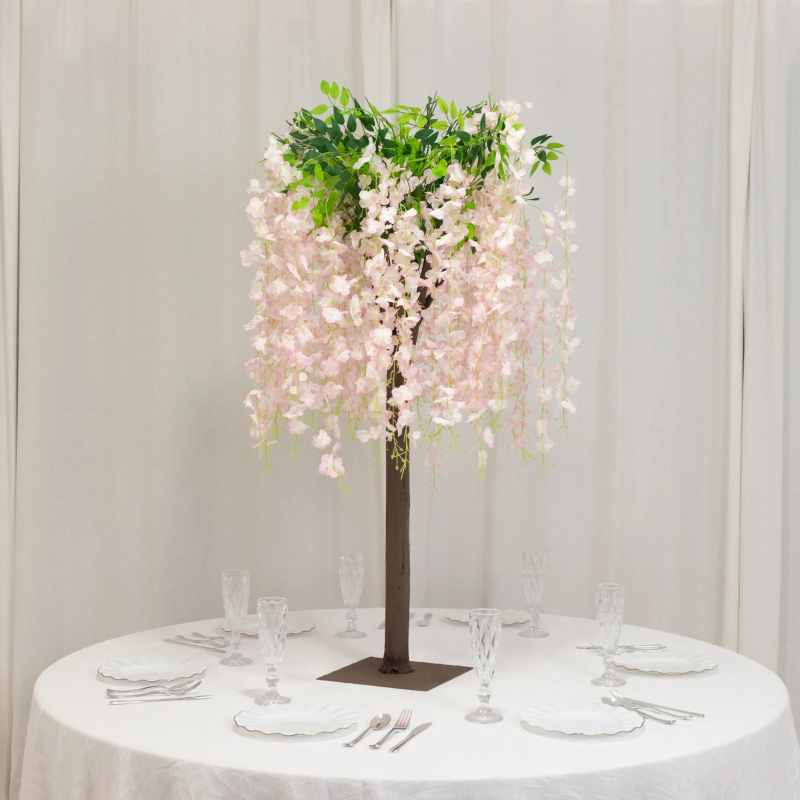 4ft Tall Blush Wisteria Tree with Cascading Silk Flowers – Faux Floral Display with Real Wood Trunk for Wedding & Event Decor - Image 2