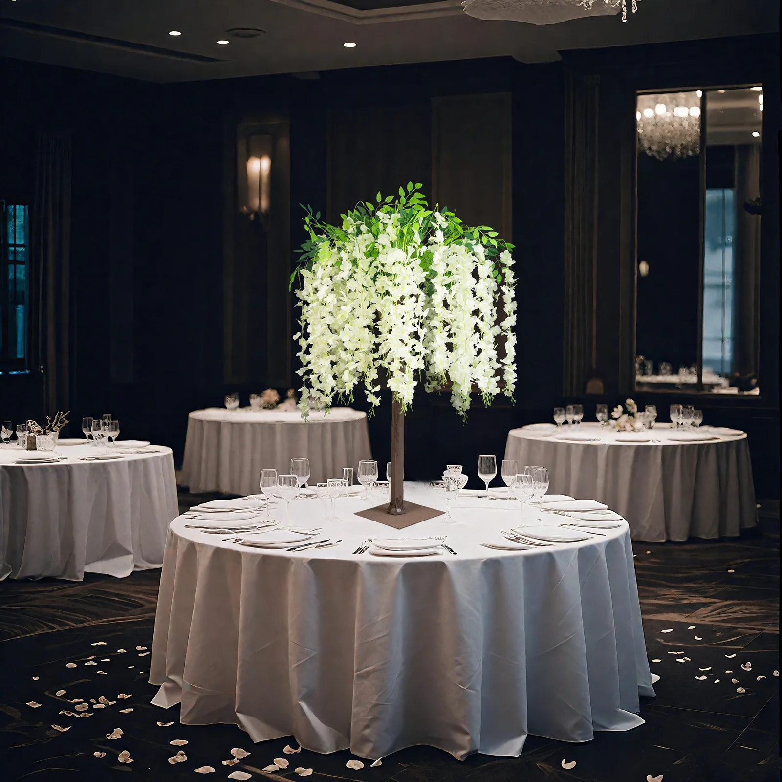 4ft Tall Cream Wisteria Tree with Cascading Silk Flowers – Faux Floral Display with Real Wood Trunk for Wedding & Event Decor - Image 8