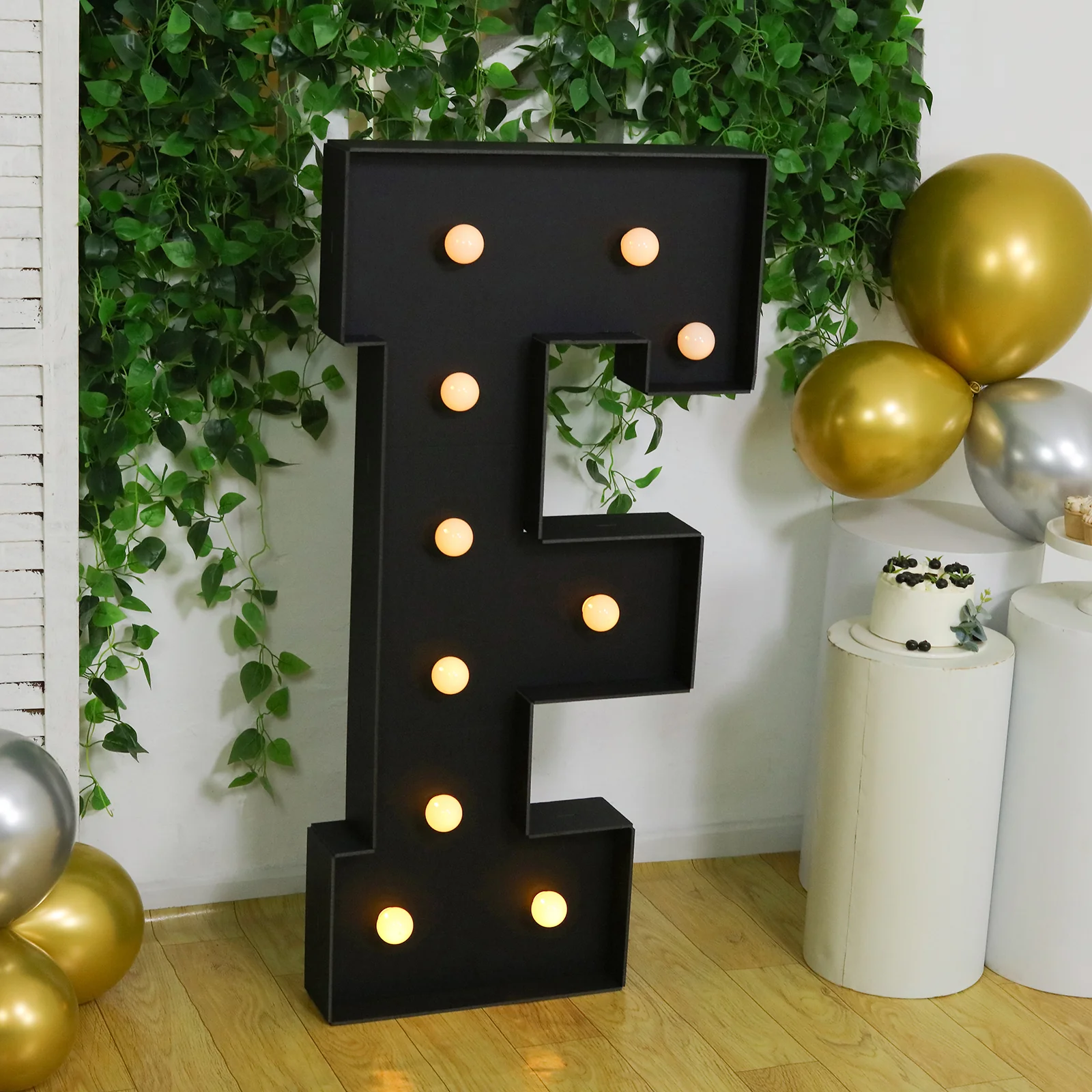 4ft Giant LED Marquee Letter "F", Black Pre-Cut Foam Board with 10 Warm White Battery Operated LEDs, Glue Gun and Sticks - Image 7