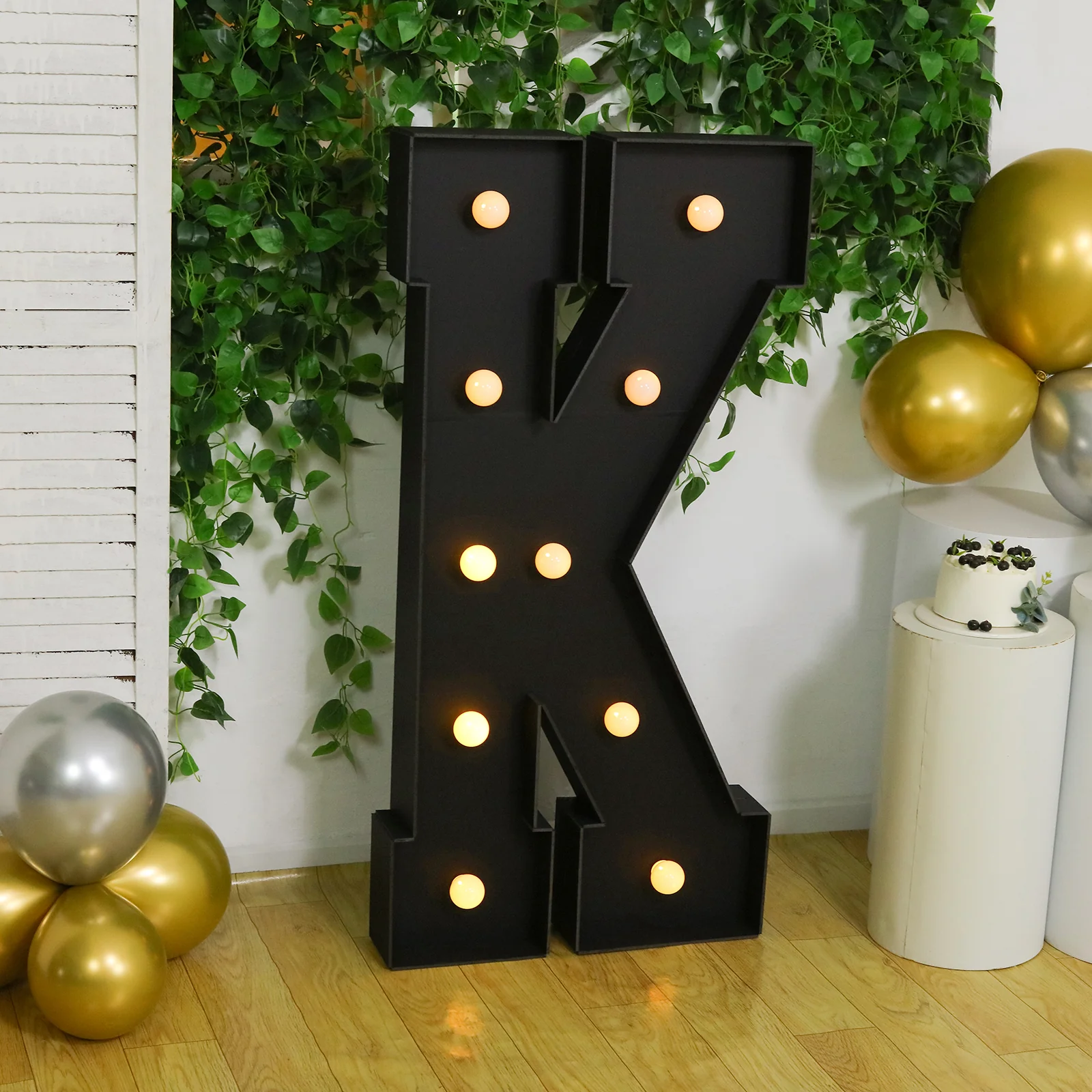 4ft Giant LED Marquee Letter "K", Black Pre-Cut Foam Board with 10 Warm White Battery Operated LEDs, Glue Gun and Sticks - Image 7