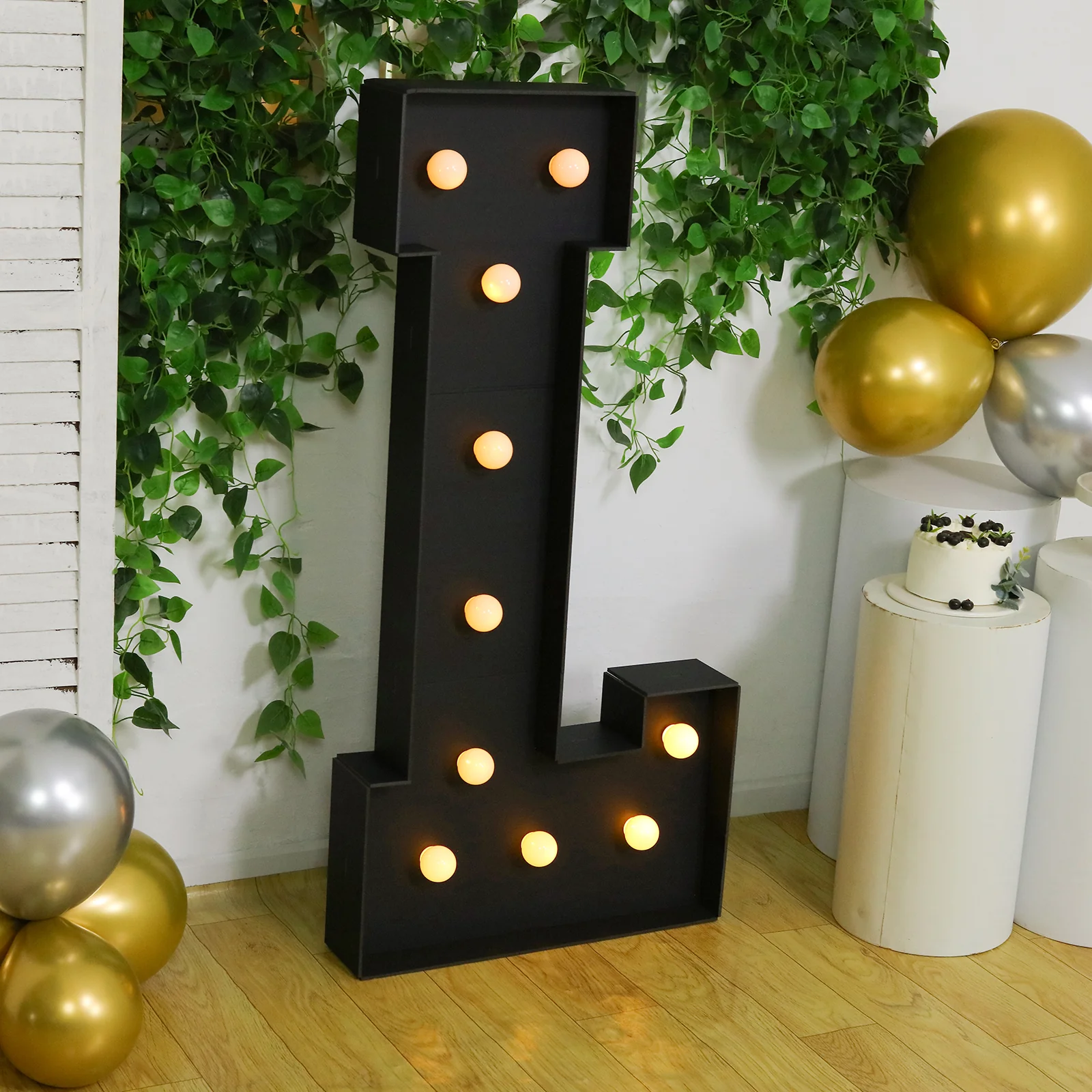 4ft Giant LED Marquee Letter "L", Black Pre-Cut Foam Board with 10 Warm White Battery Operated LEDs, Glue Gun and Sticks - Image 7