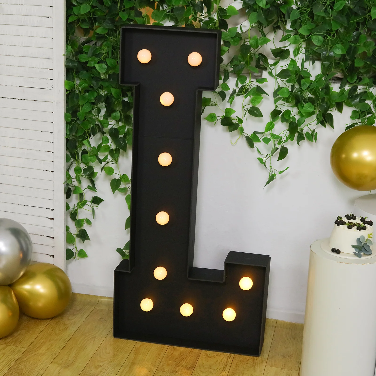 4ft Giant LED Marquee Letter "L", Black Pre-Cut Foam Board with 10 Warm White Battery Operated LEDs, Glue Gun and Sticks - Image 8