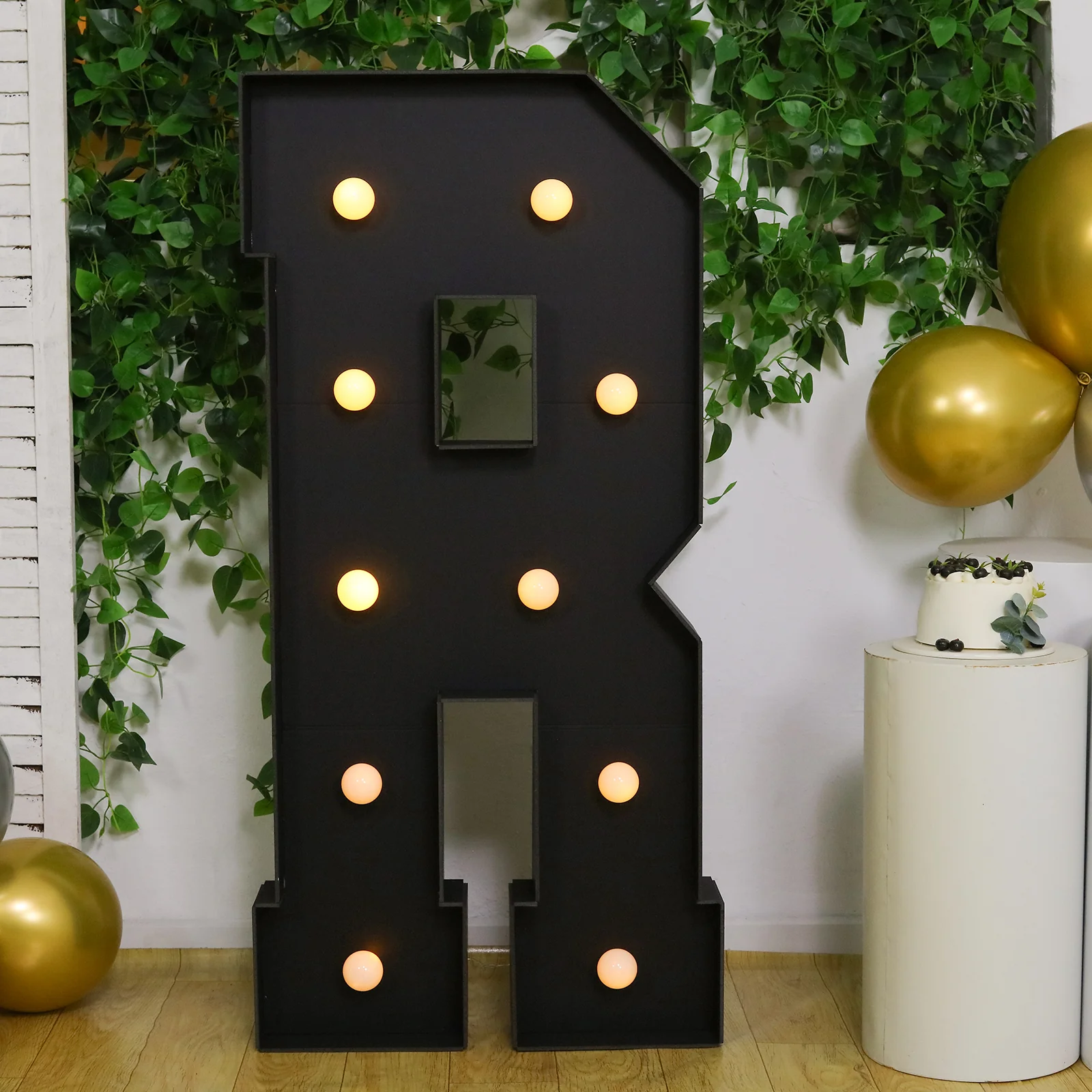 4ft Giant LED Marquee Letter "R", Black Pre-Cut Foam Board with 10 Warm White Battery Operated LEDs, Glue Gun and Sticks