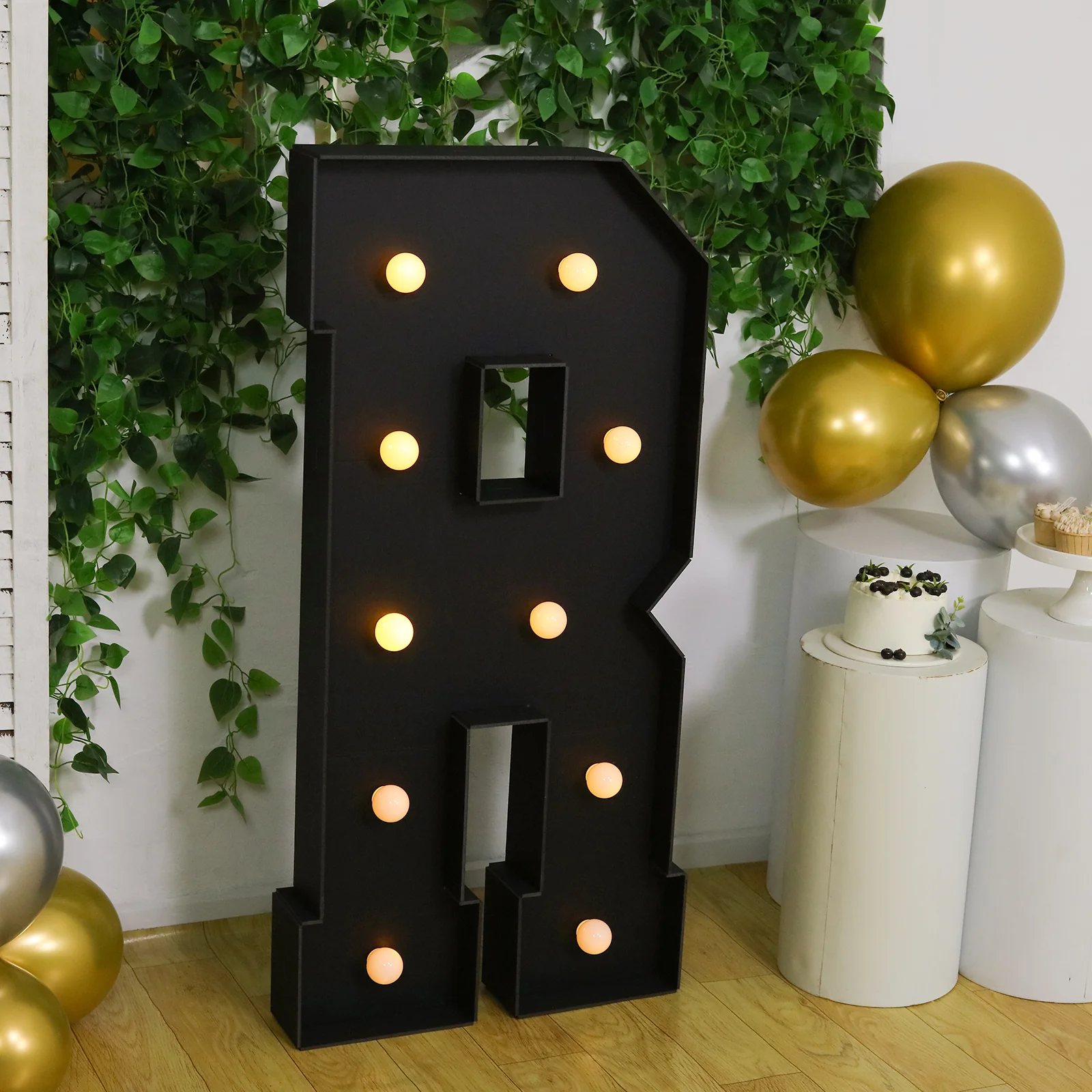 4ft Giant LED Marquee Letter "R", Black Pre-Cut Foam Board with 10 Warm White Battery Operated LEDs, Glue Gun and Sticks - Image 7