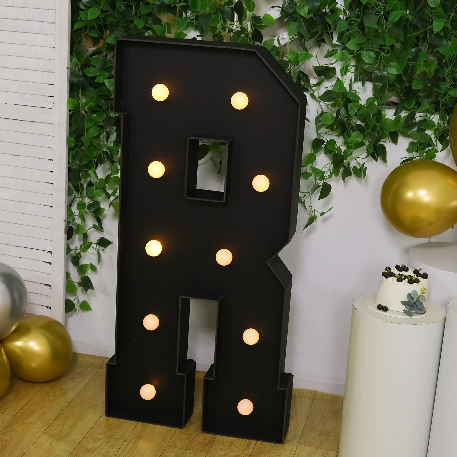 4ft Giant LED Marquee Letter "R", Black Pre-Cut Foam Board with 10 Warm White Battery Operated LEDs, Glue Gun and Sticks - Image 8