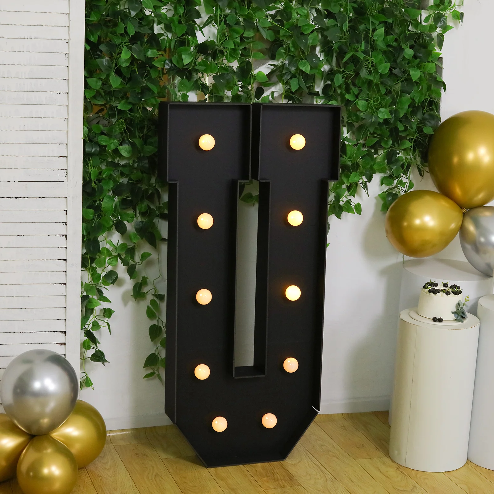 4ft Giant LED Marquee Letter "U", Black Pre-Cut Foam Board with 10 Warm White Battery Operated LEDs, Glue Gun and Sticks - Image 7