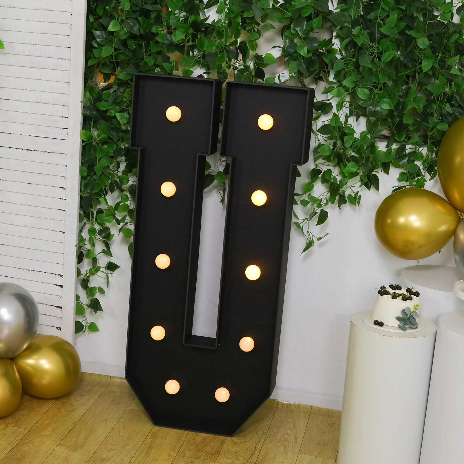 4ft Giant LED Marquee Letter "U", Black Pre-Cut Foam Board with 10 Warm White Battery Operated LEDs, Glue Gun and Sticks - Image 8