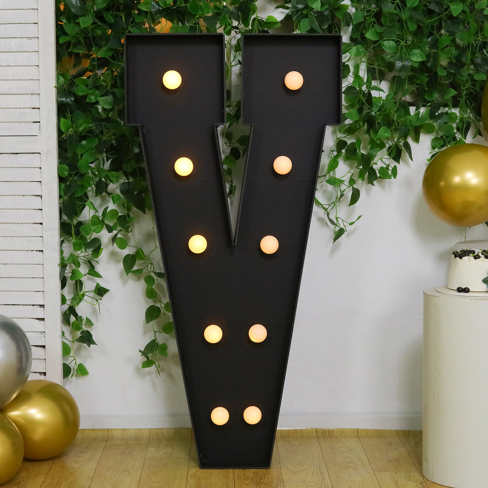 4ft Giant LED Marquee Letter "V", Black Pre-Cut Foam Board with 10 Warm White Battery Operated LEDs, Glue Gun and Sticks