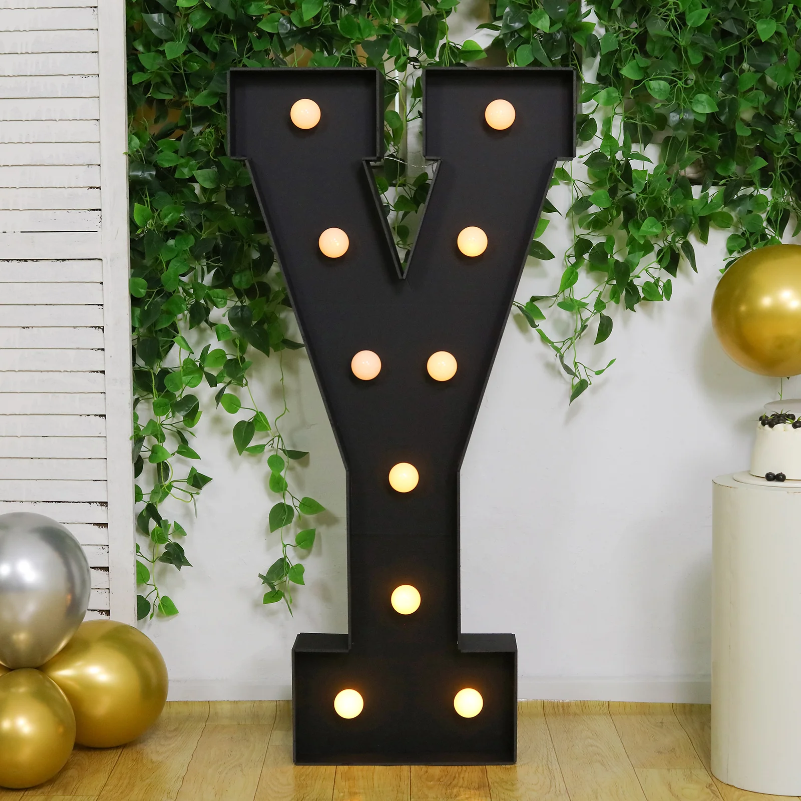 4ft Giant LED Marquee Letter "Y", Black Pre-Cut Foam Board with 10 Warm White Battery Operated LEDs, Glue Gun and Sticks
