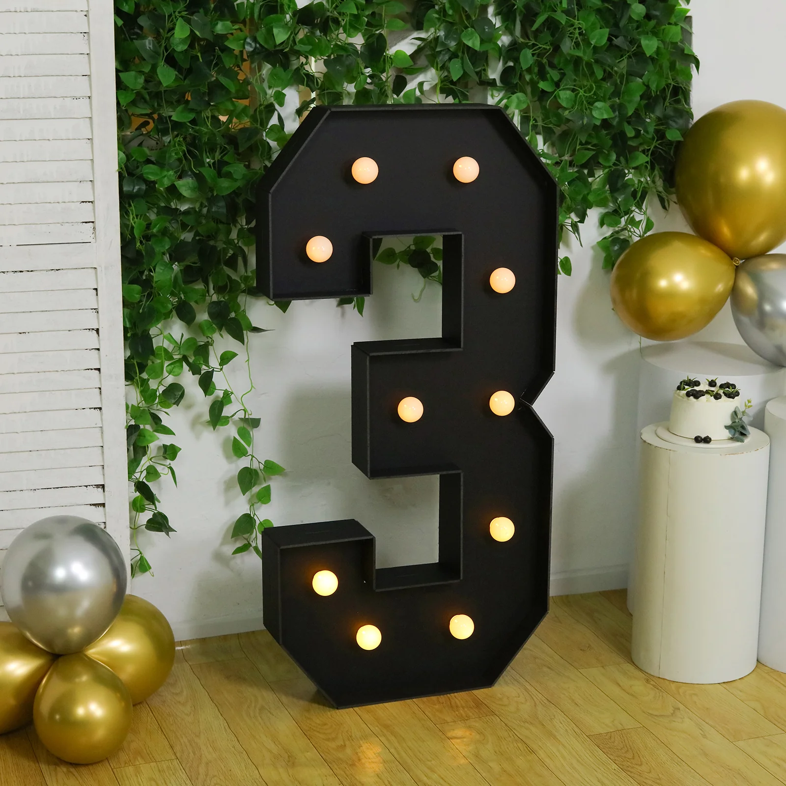 4ft Giant LED Marquee Number "3", Black Pre-Cut Foam Board with 10 Warm White Battery Operated LEDs, Glue Gun and Sticks - Image 7