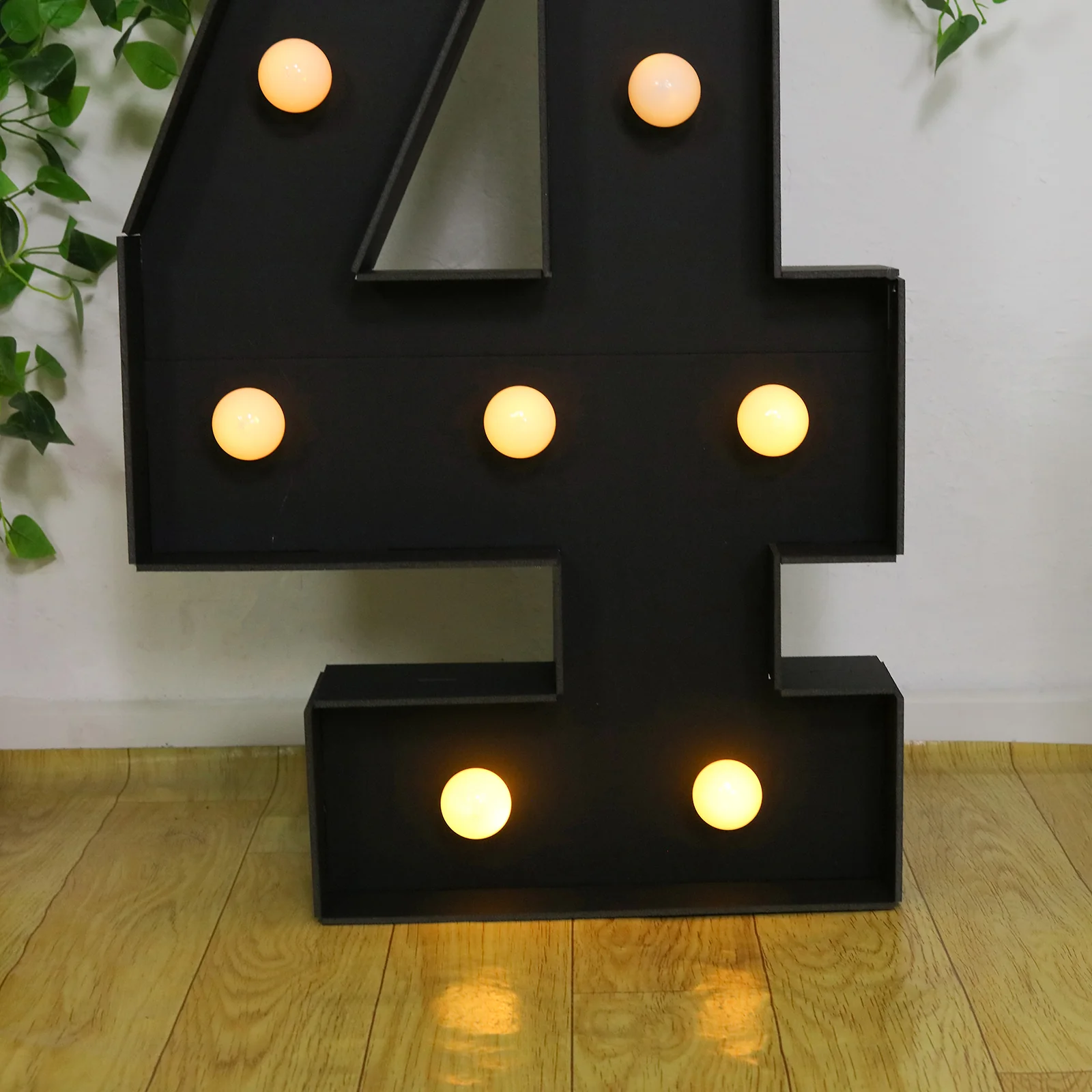 4ft Giant LED Marquee Number "4", Black Pre-Cut Foam Board with 10 Warm White Battery Operated LEDs, Glue Gun and Sticks - Image 2