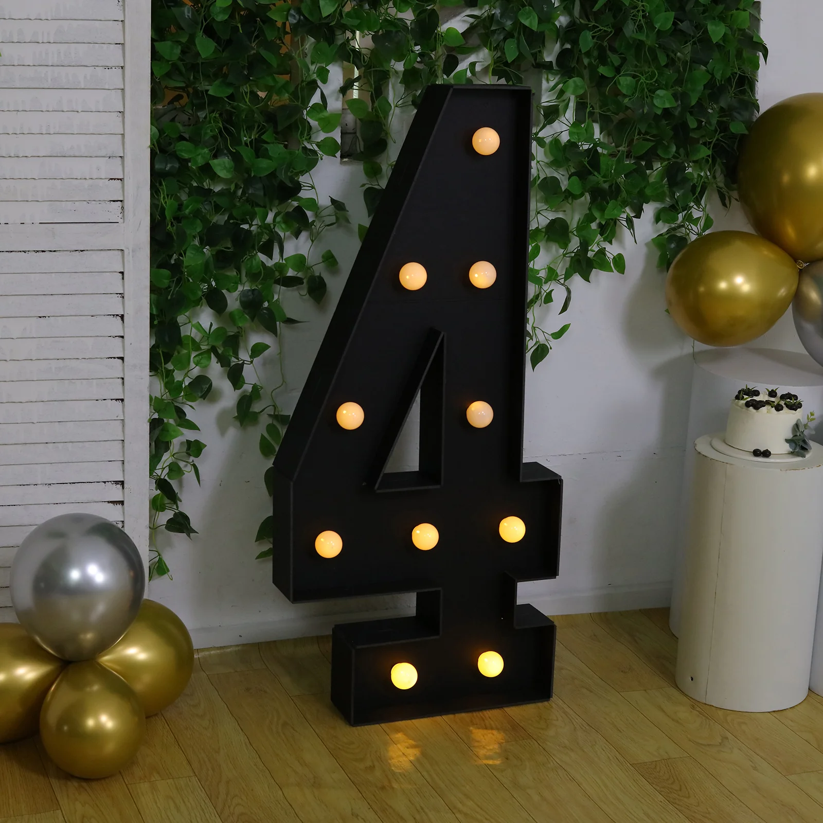 4ft Giant LED Marquee Number "4", Black Pre-Cut Foam Board with 10 Warm White Battery Operated LEDs, Glue Gun and Sticks - Image 7