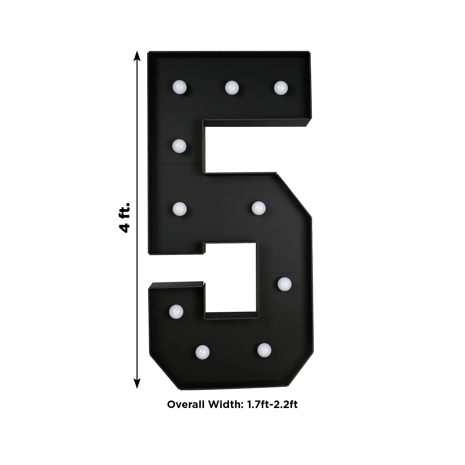 4ft Giant LED Marquee Number "5", Black Pre-Cut Foam Board with 10 Warm White Battery Operated LEDs, Glue Gun and Sticks - Image 3