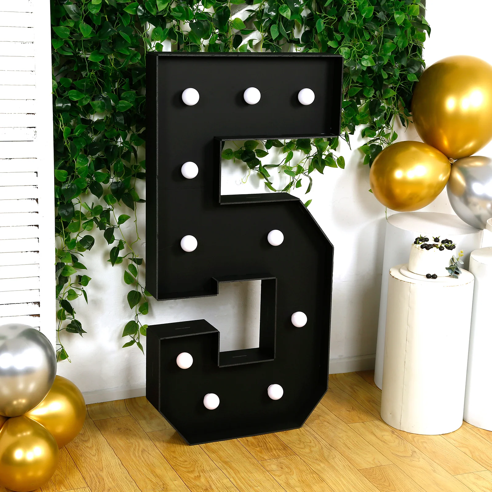 4ft Giant LED Marquee Number "5", Black Pre-Cut Foam Board with 10 Warm White Battery Operated LEDs, Glue Gun and Sticks - Image 7