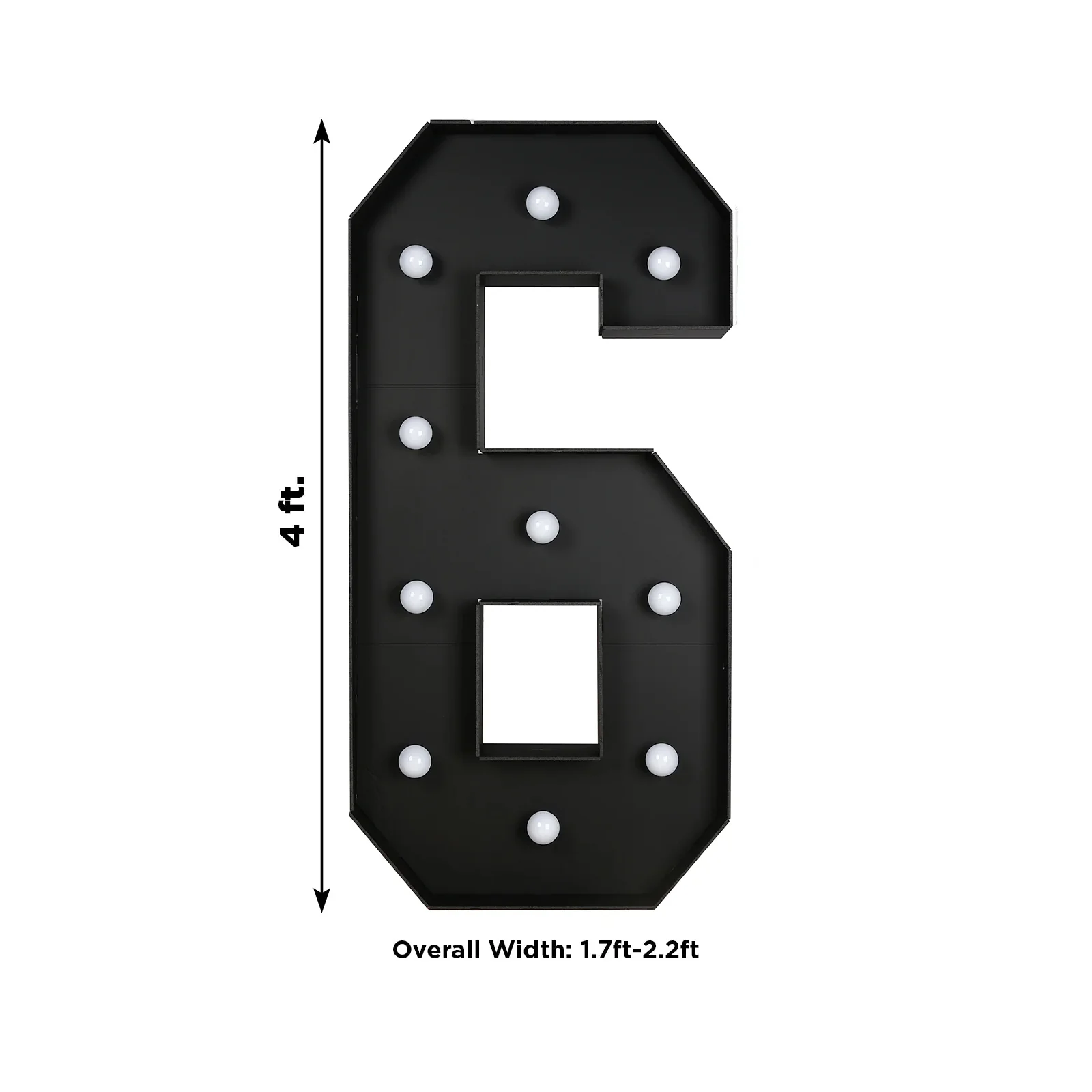 4ft Giant LED Marquee Number "6", Black Pre-Cut Foam Board with 10 Warm White Battery Operated LEDs, Glue Gun and Sticks - Image 3