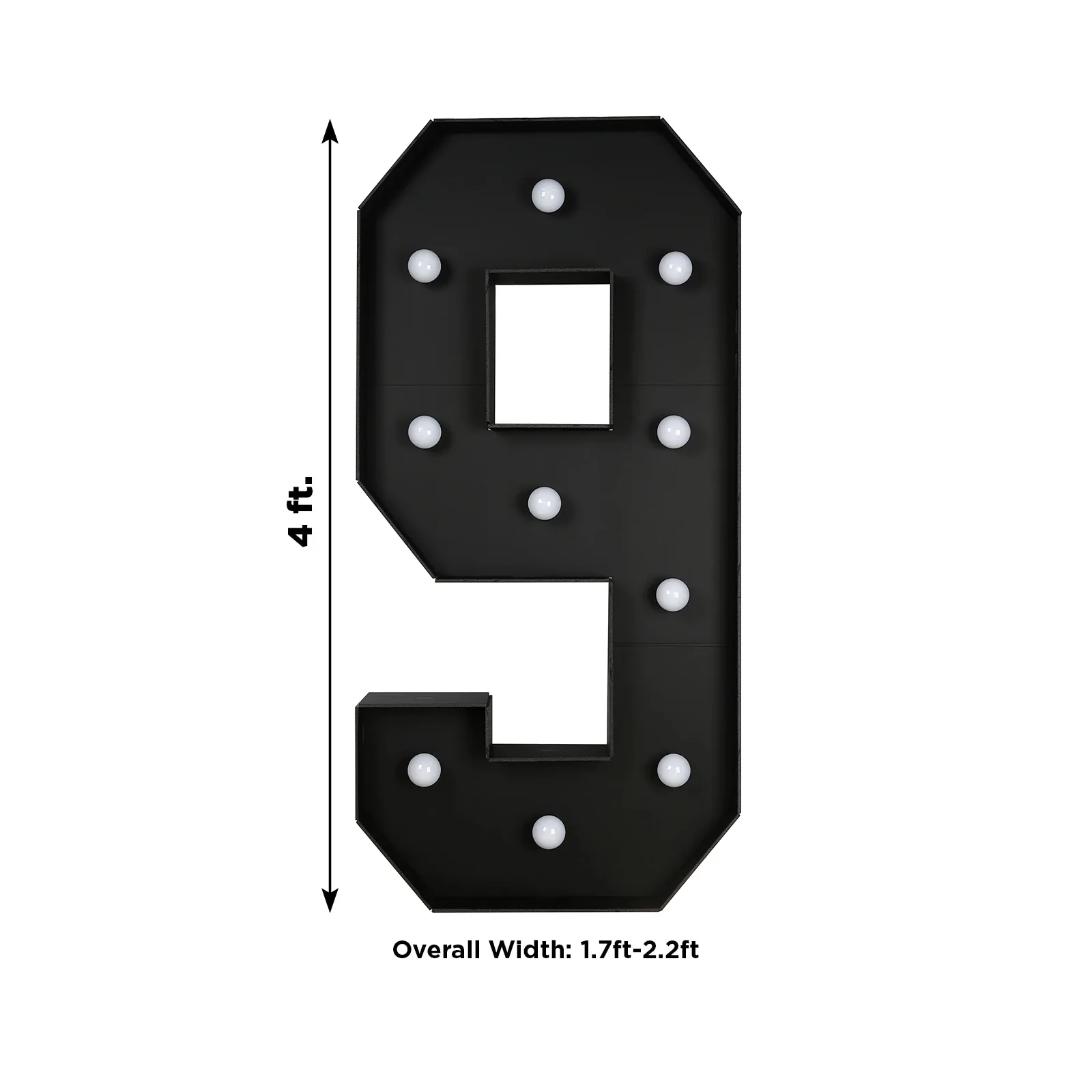4ft Giant LED Marquee Number "9", Black Pre-Cut Foam Board with 10 Warm White Battery Operated LEDs, Glue Gun and Sticks - Image 3