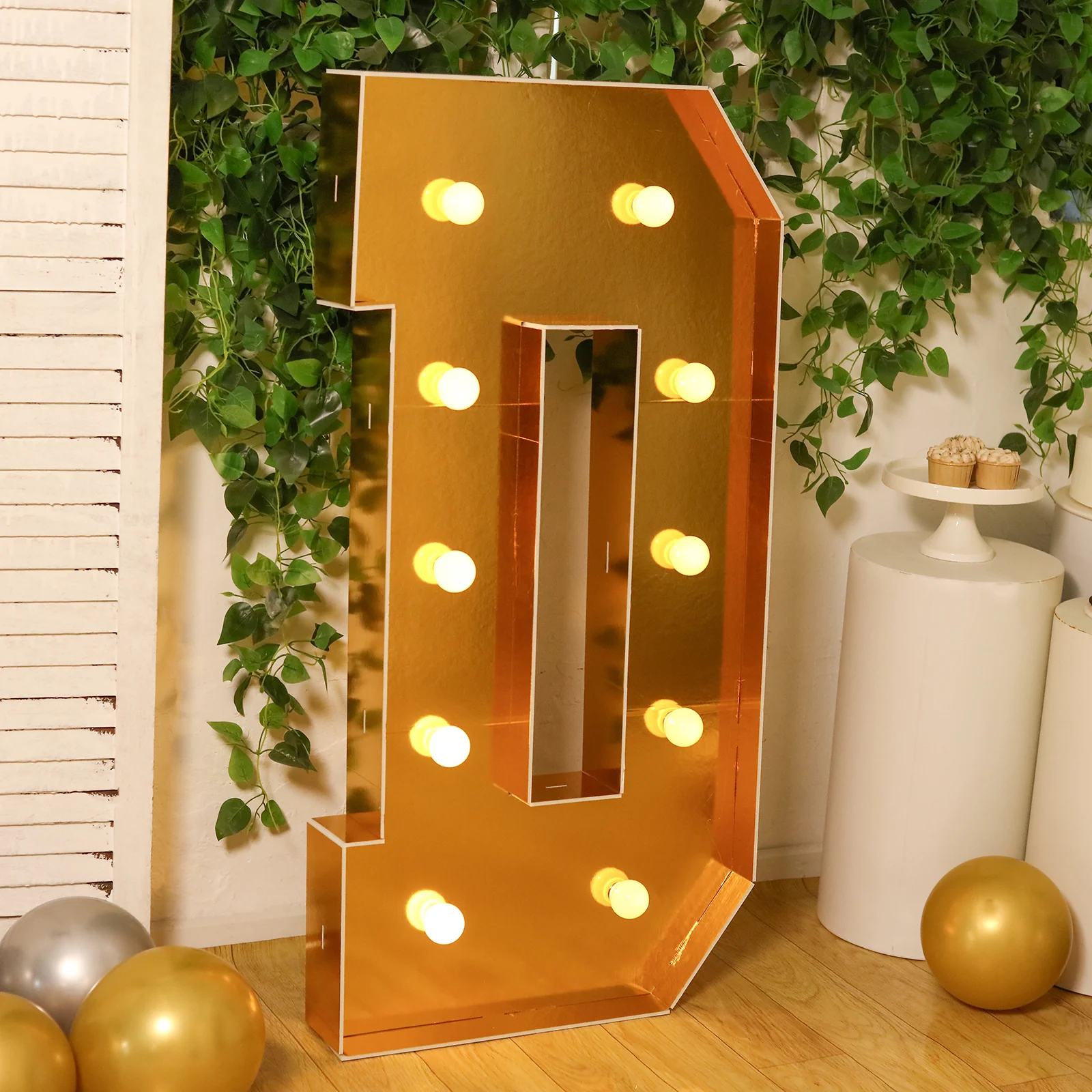 4ft Giant LED Marquee Letter "D", Gold Pre-Cut Foam Board with 10 Warm White Battery Operated LEDs, Glue Gun and Sticks