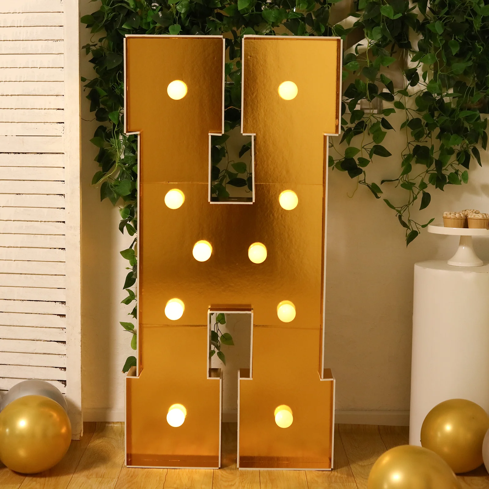 4ft Giant LED Marquee Letter "H", Gold Pre-Cut Foam Board with 10 Warm White Battery Operated LEDs, Glue Gun and Sticks - Image 7