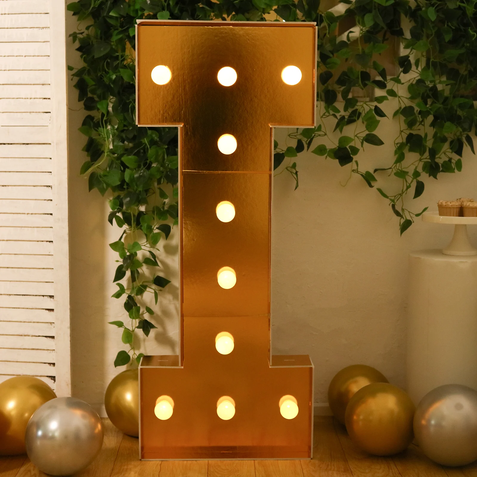 4ft Giant LED Marquee Letter "I", Gold Pre-Cut Foam Board with 10 Warm White Battery Operated LEDs, Glue Gun and Sticks - Image 7