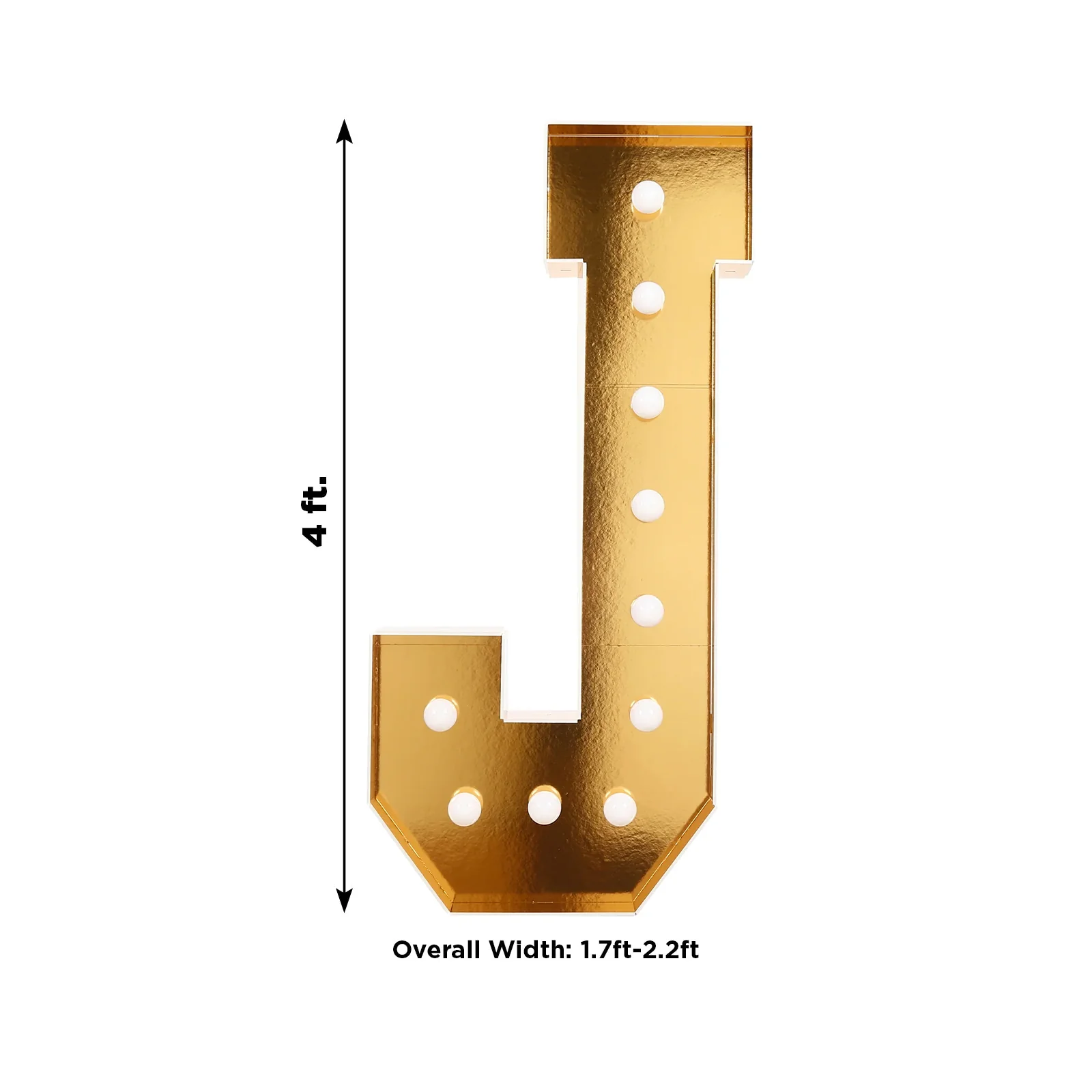 4ft Giant LED Marquee Letter "J", Gold Pre-Cut Foam Board with 10 Warm White Battery Operated LEDs, Glue Gun and Sticks - Image 3