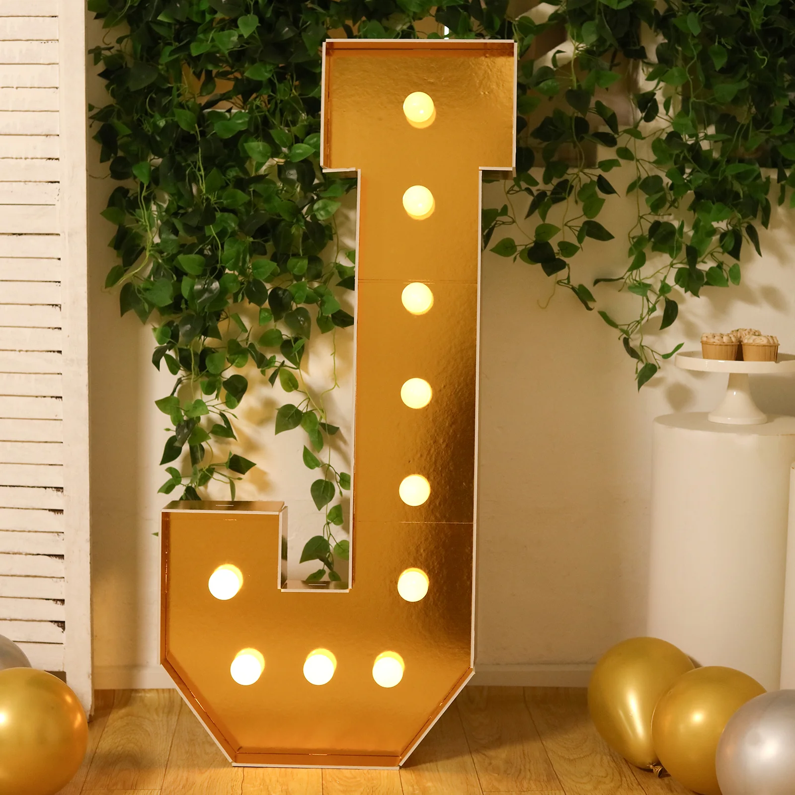 4ft Giant LED Marquee Letter "J", Gold Pre-Cut Foam Board with 10 Warm White Battery Operated LEDs, Glue Gun and Sticks - Image 7
