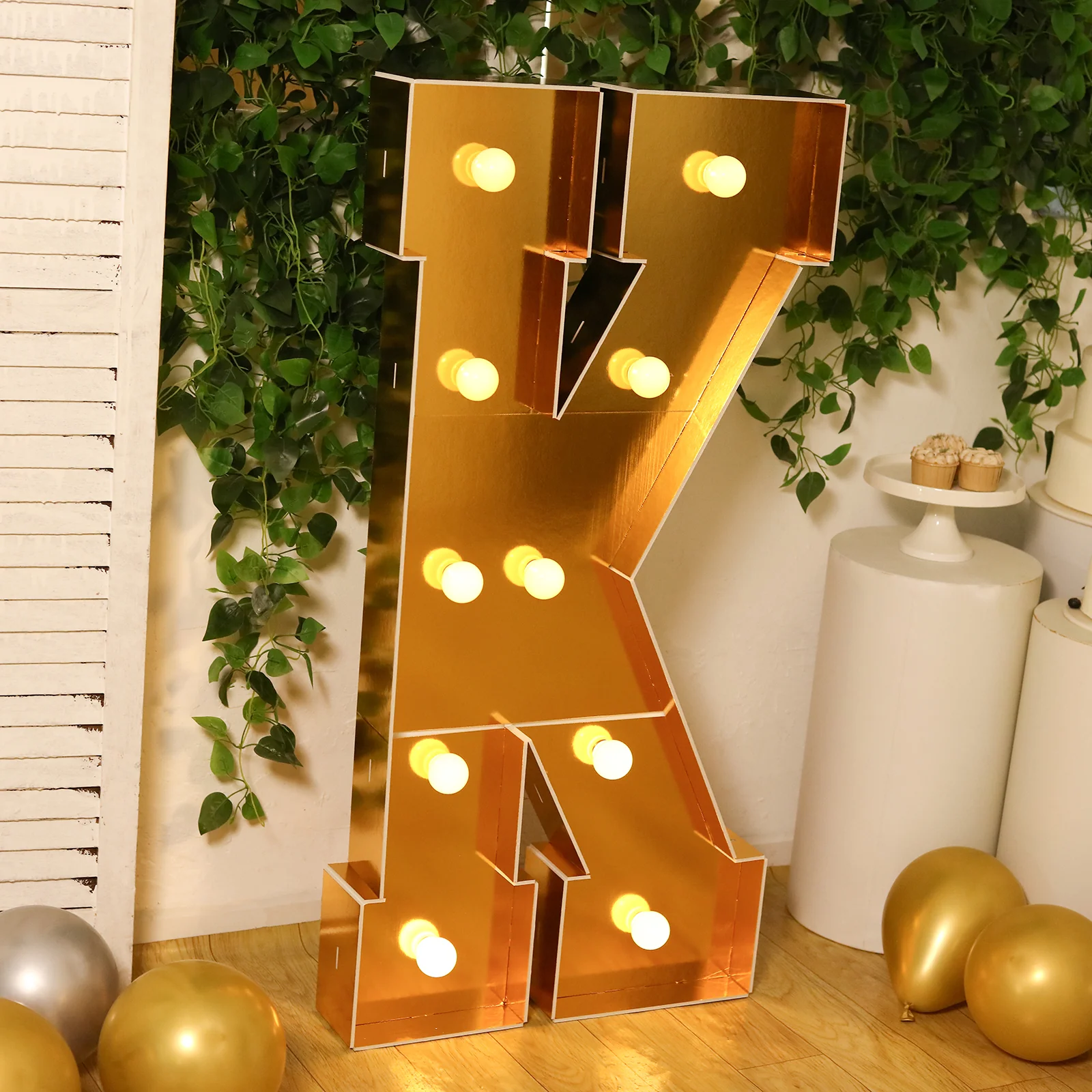 4ft Giant LED Marquee Letter "K", Gold Pre-Cut Foam Board with 10 Warm White Battery Operated LEDs, Glue Gun and Sticks