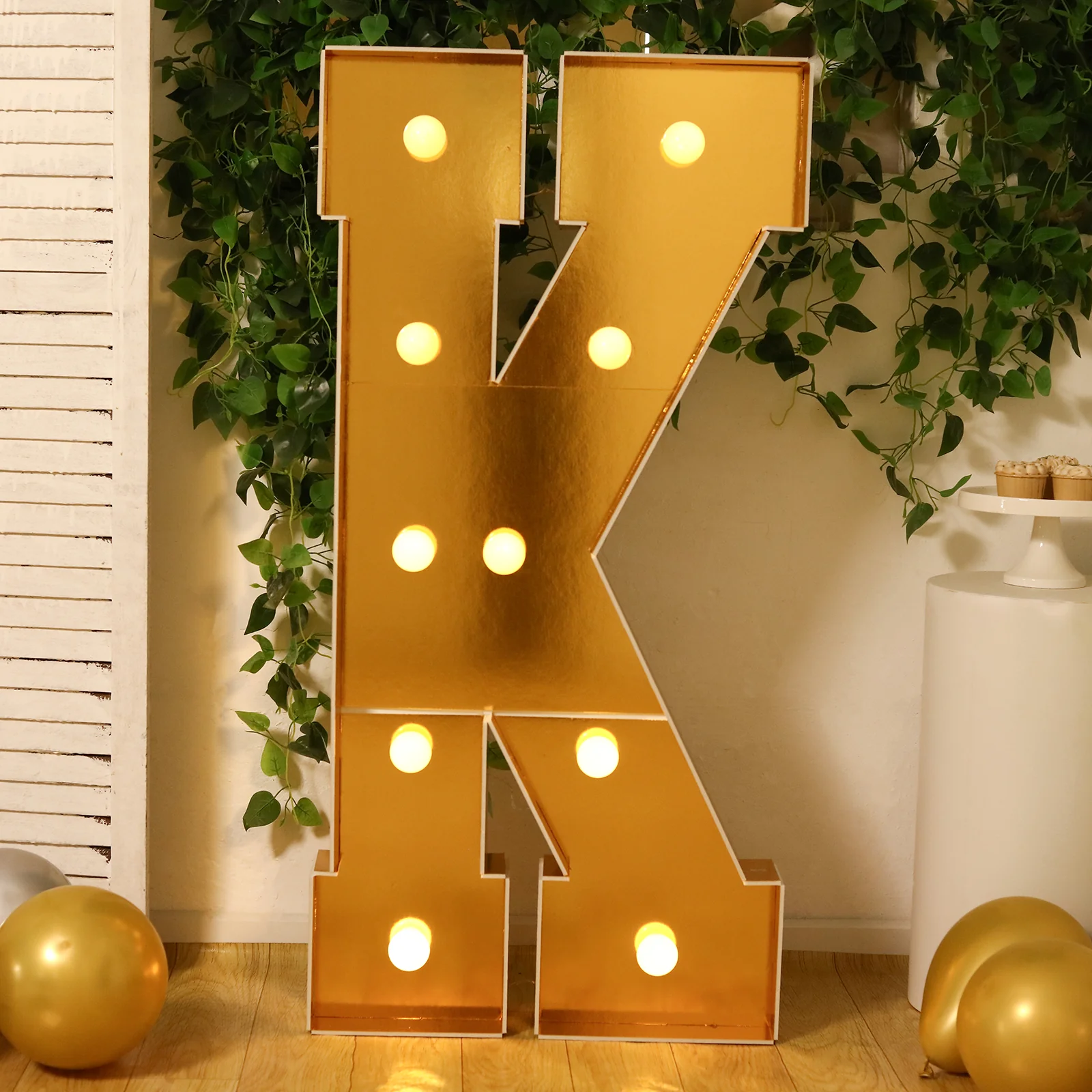 4ft Giant LED Marquee Letter "K", Gold Pre-Cut Foam Board with 10 Warm White Battery Operated LEDs, Glue Gun and Sticks - Image 7