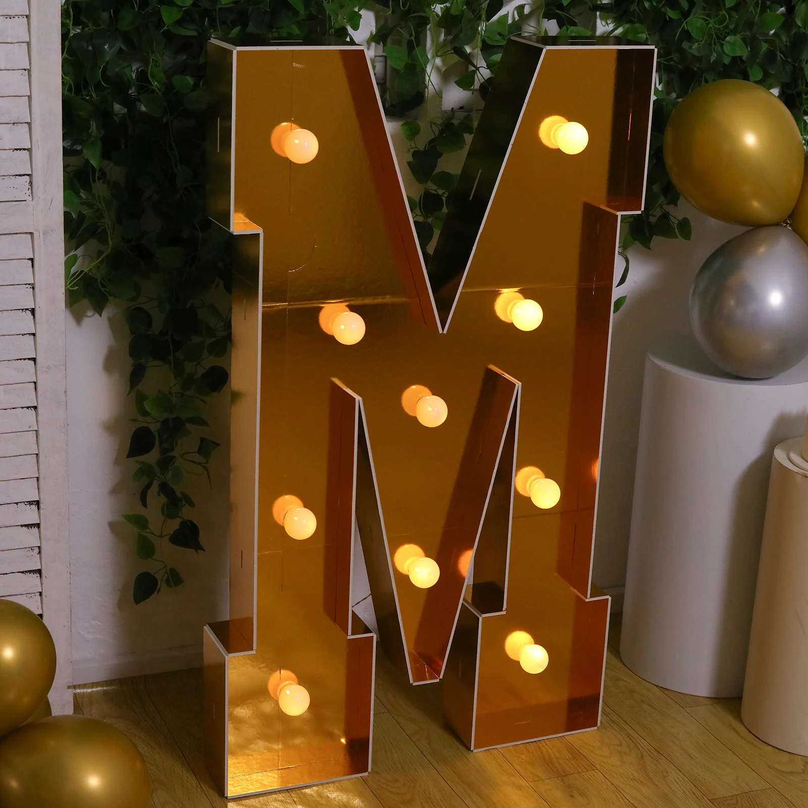 4ft Giant LED Marquee Letter "M", Gold Pre-Cut Foam Board with 10 Warm White Battery Operated LEDs, Glue Gun and Sticks - Image 2