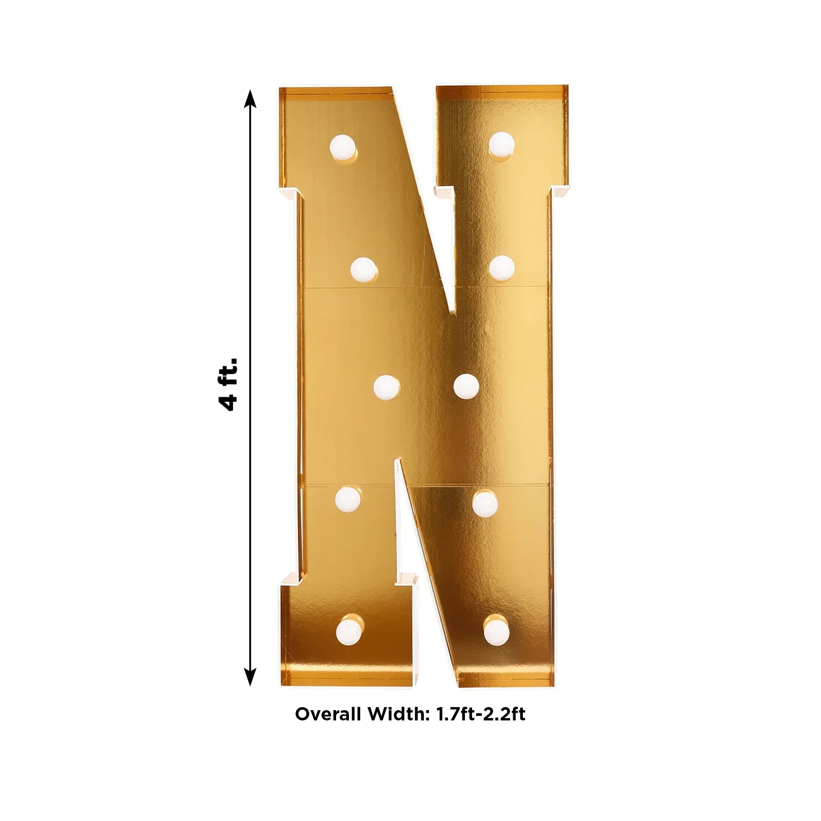 4ft Giant LED Marquee Letter "N", Gold Pre-Cut Foam Board with 10 Warm White Battery Operated LEDs, Glue Gun and Sticks - Image 3