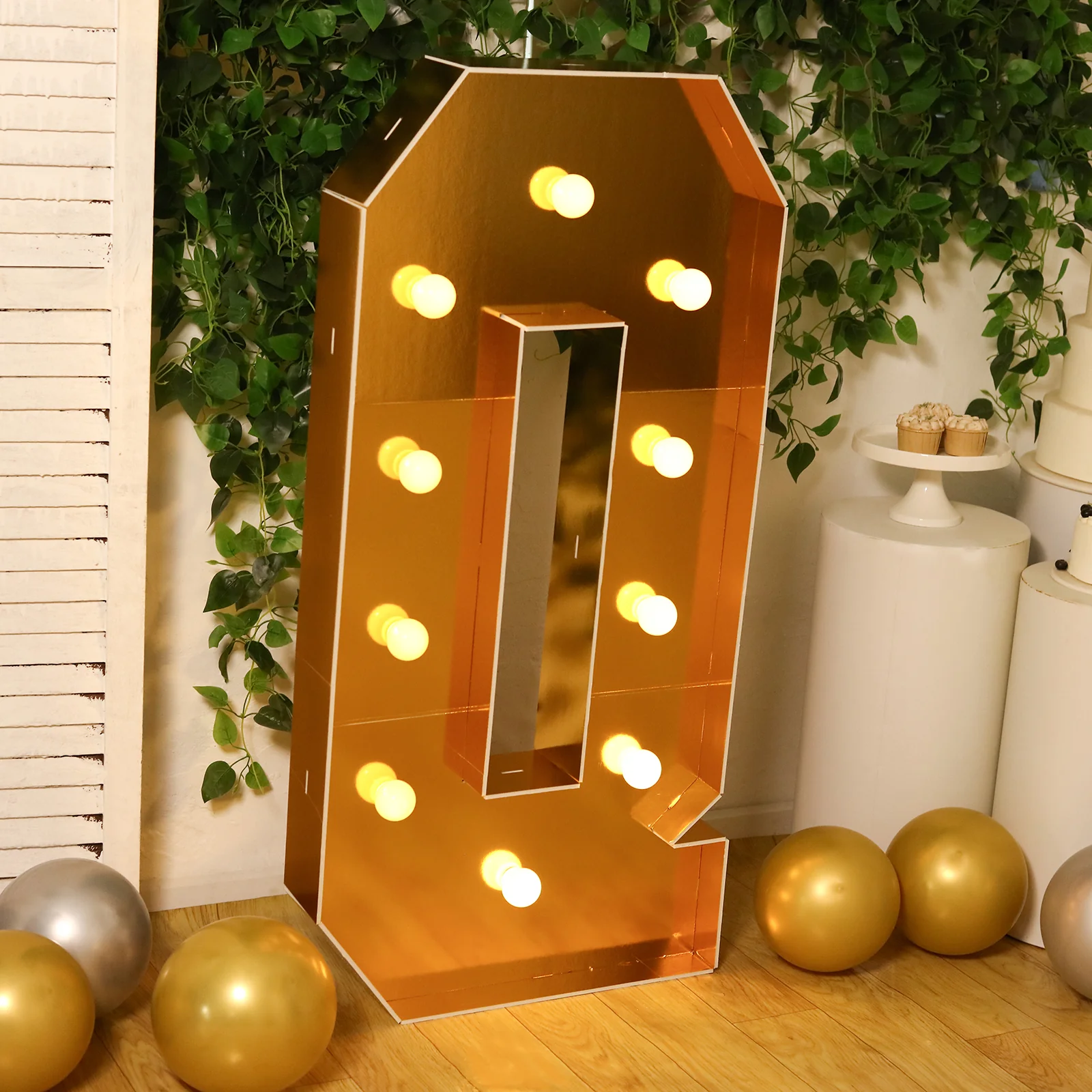 4ft Giant LED Marquee Letter "Q", Gold Pre-Cut Foam Board with 10 Warm White Battery Operated LEDs, Glue Gun and Sticks