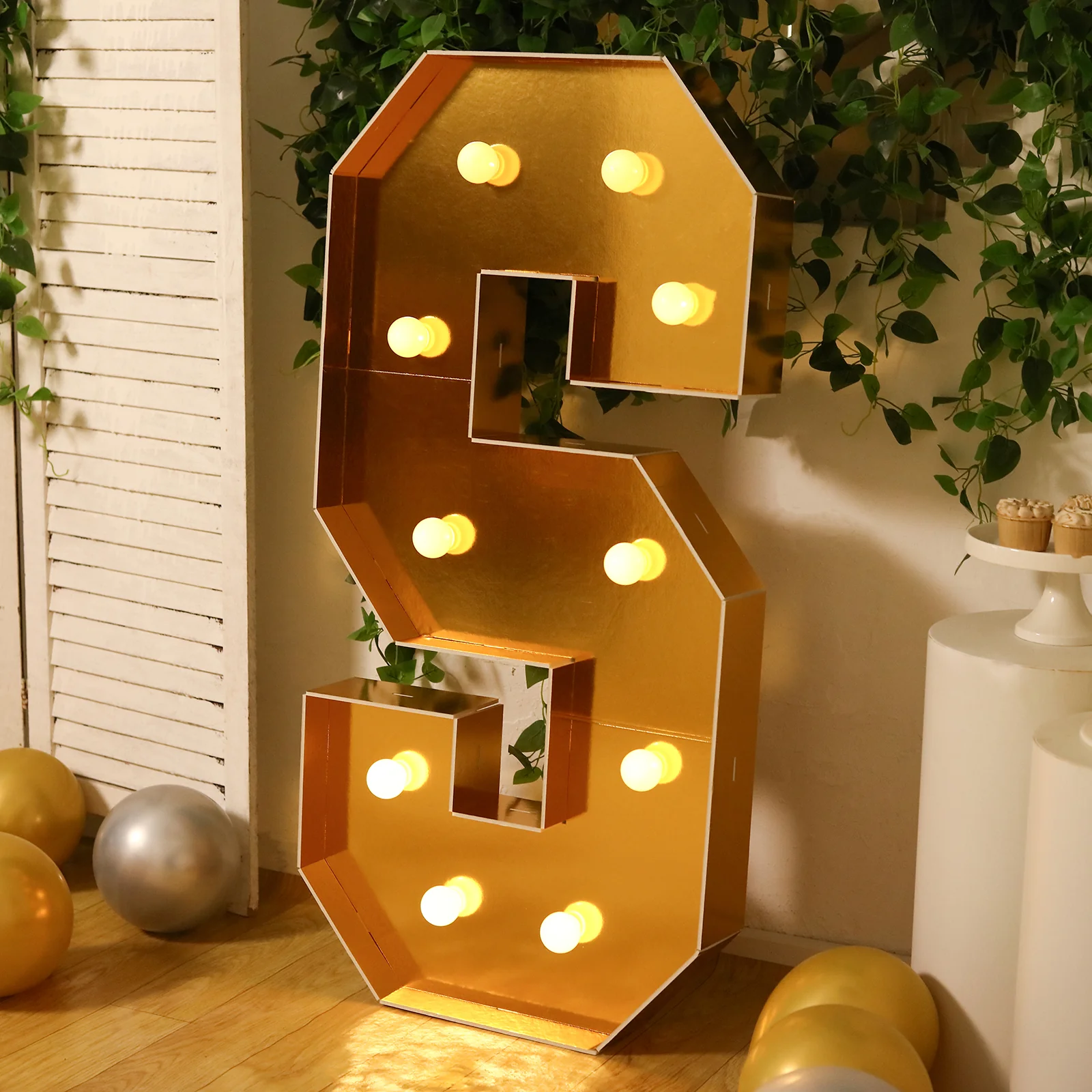 4ft Giant LED Marquee Letter "S", Gold Pre-Cut Foam Board with 10 Warm White Battery Operated LEDs, Glue Gun and Sticks