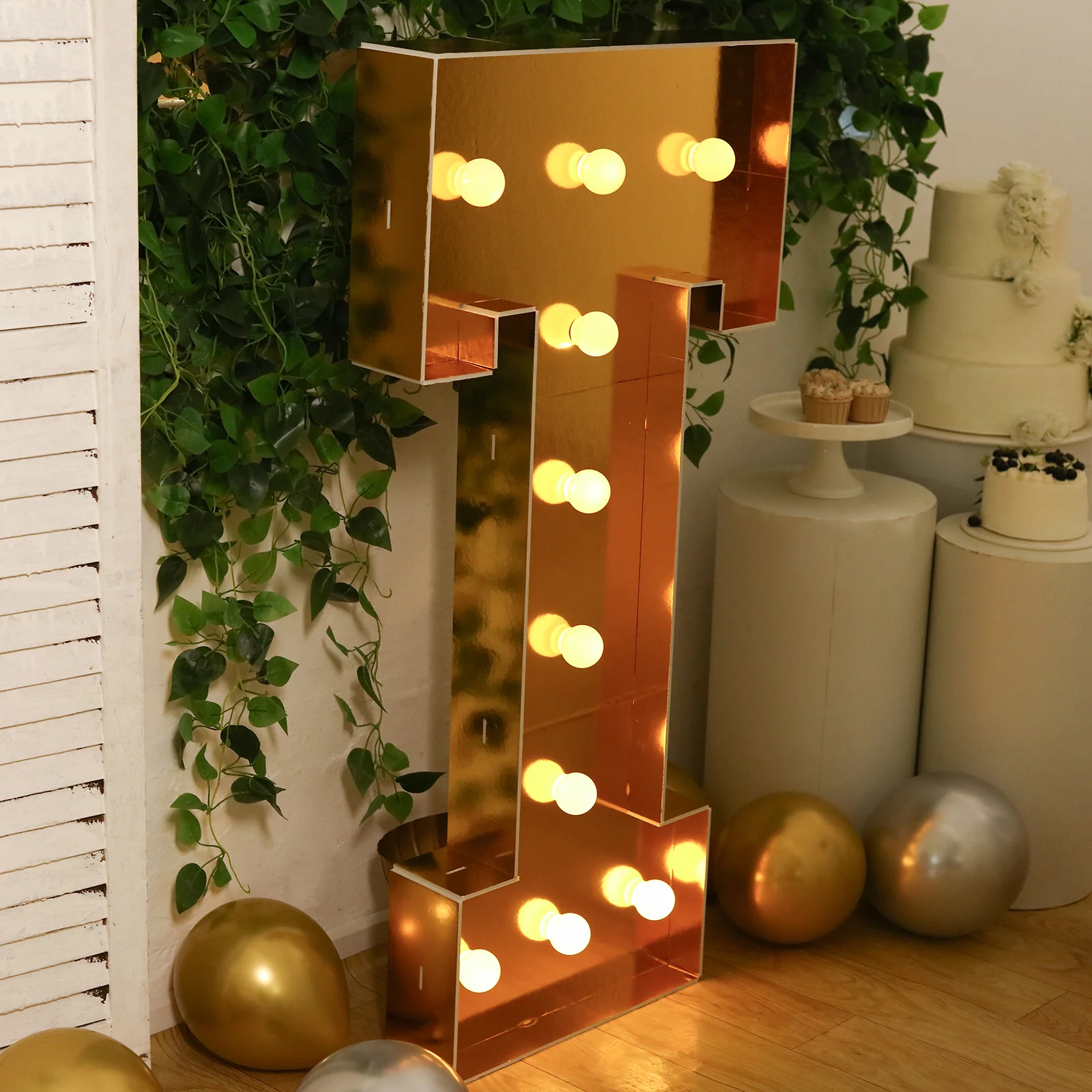 4ft Giant LED Marquee Letter "T", Gold Pre-Cut Foam Board with 10 Warm White Battery Operated LEDs, Glue Gun and Sticks - Image 2