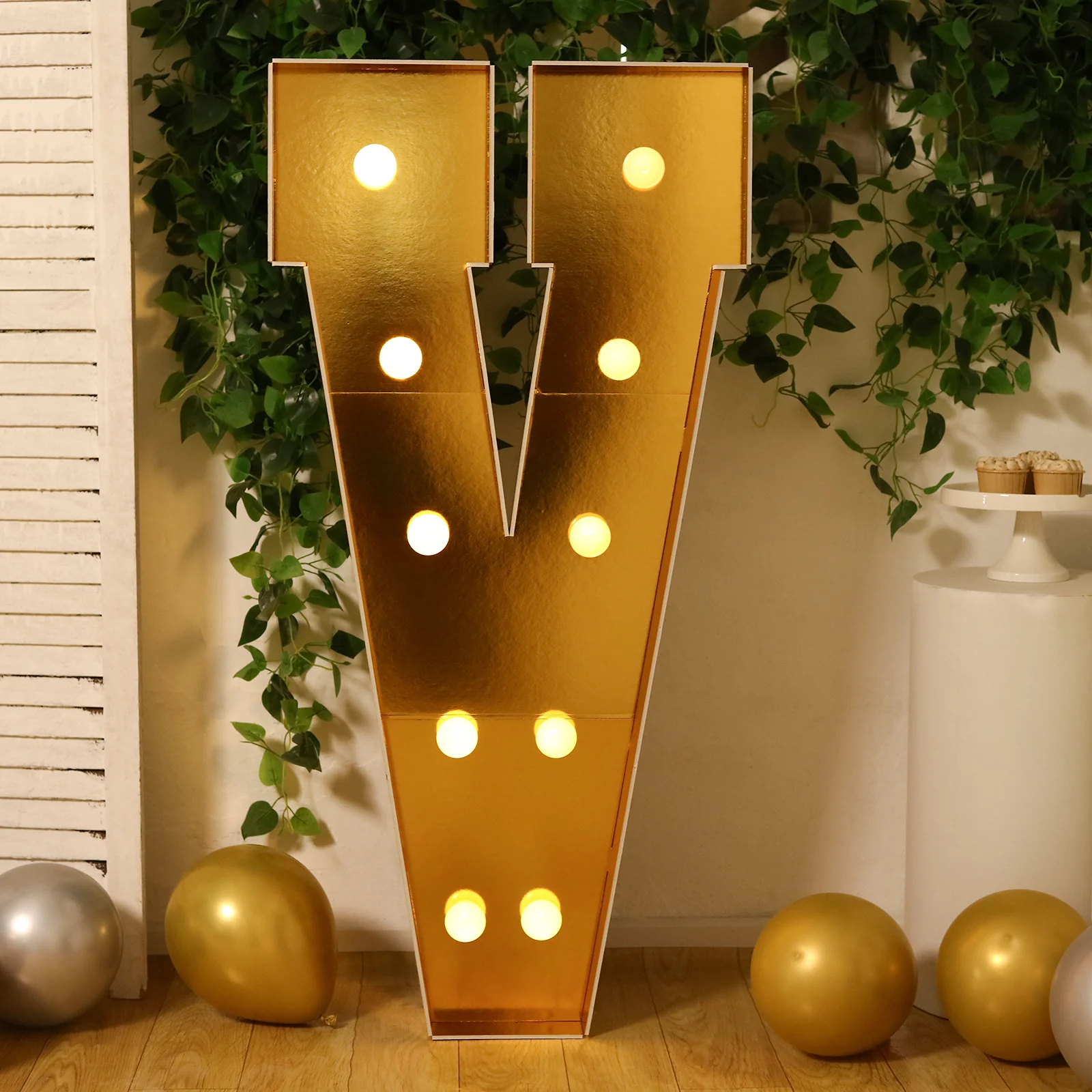 4ft Giant LED Marquee Letter "V", Gold Pre-Cut Foam Board with 10 Warm White Battery Operated LEDs, Glue Gun and Sticks - Image 6