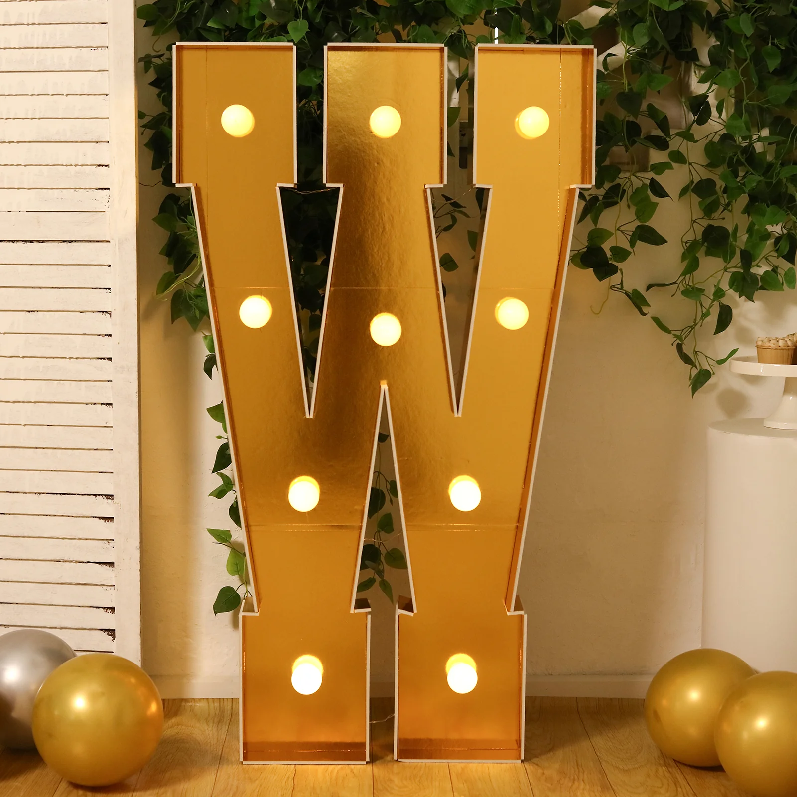 4ft Giant LED Marquee Letter "W", Gold Pre-Cut Foam Board with 10 Warm White Battery Operated LEDs, Glue Gun and Sticks - Image 7