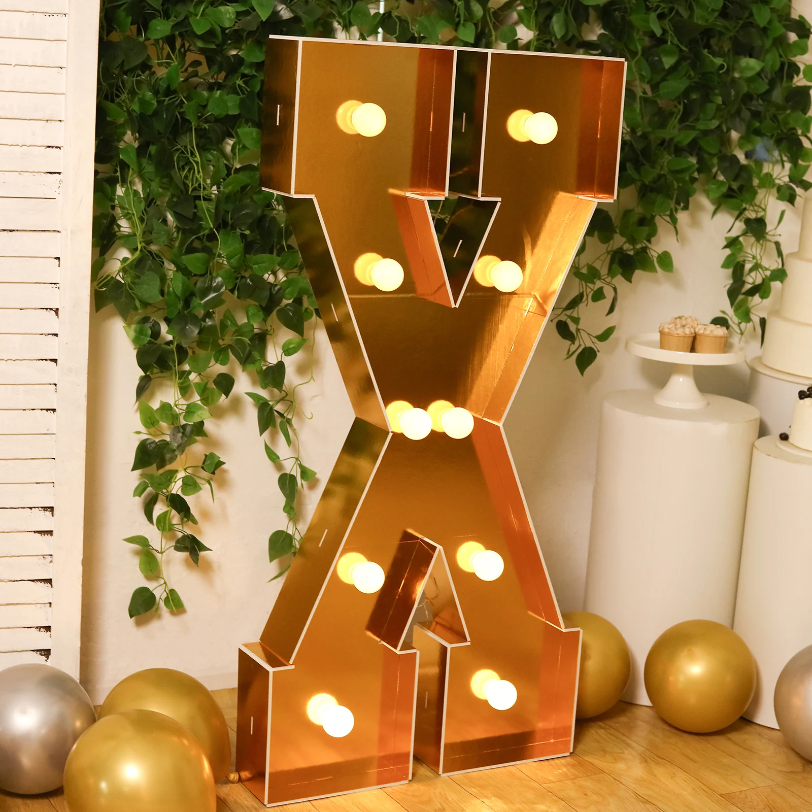 4ft Giant LED Marquee Letter "X", Gold Pre-Cut Foam Board with 10 Warm White Battery Operated LEDs, Glue Gun and Sticks - Image 2