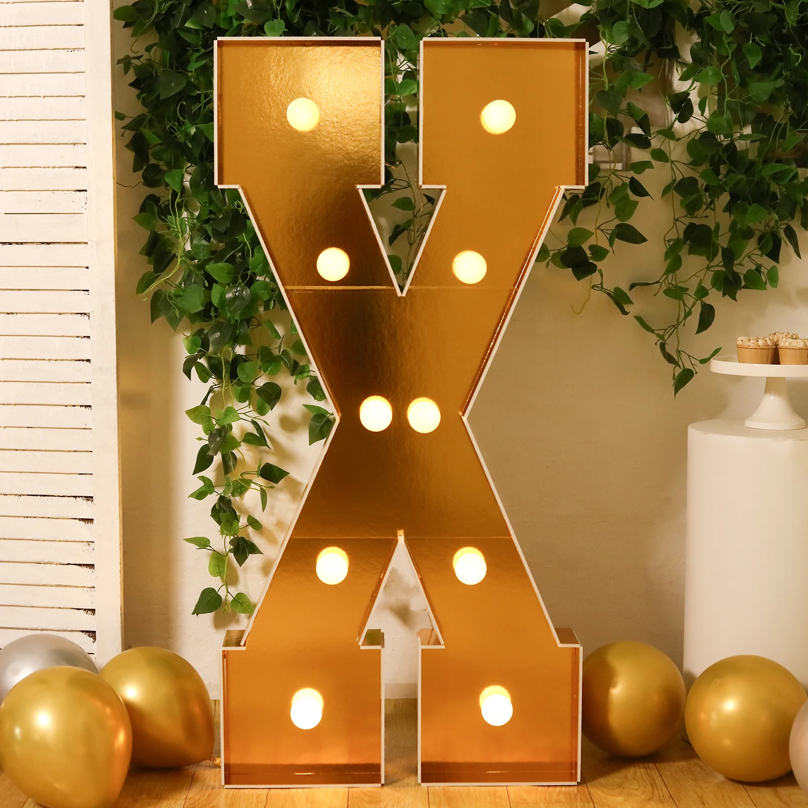 4ft Giant LED Marquee Letter "X", Gold Pre-Cut Foam Board with 10 Warm White Battery Operated LEDs, Glue Gun and Sticks - Image 7