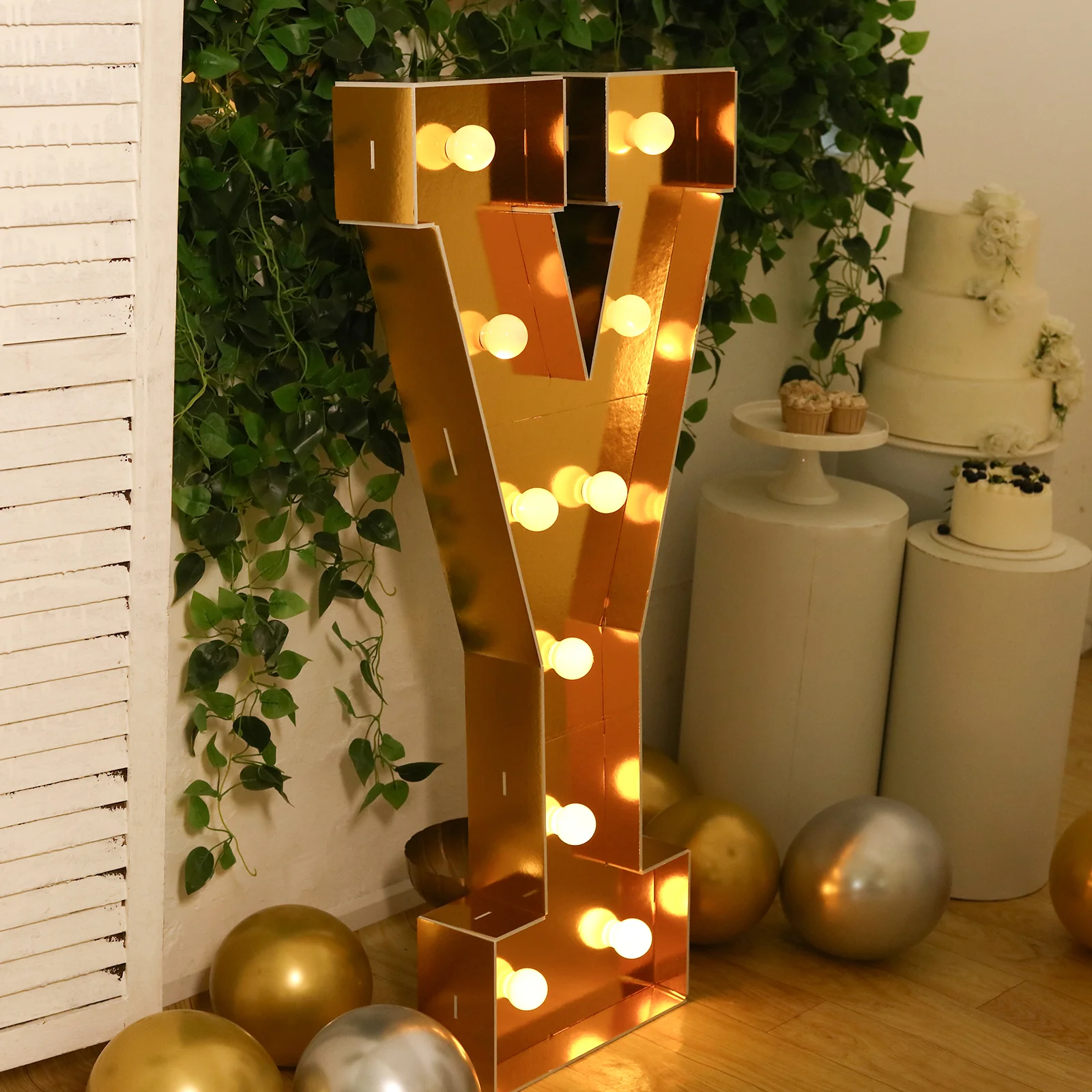 4ft Giant LED Marquee Letter "Y", Gold Pre-Cut Foam Board with 10 Warm White Battery Operated LEDs, Glue Gun and Sticks
