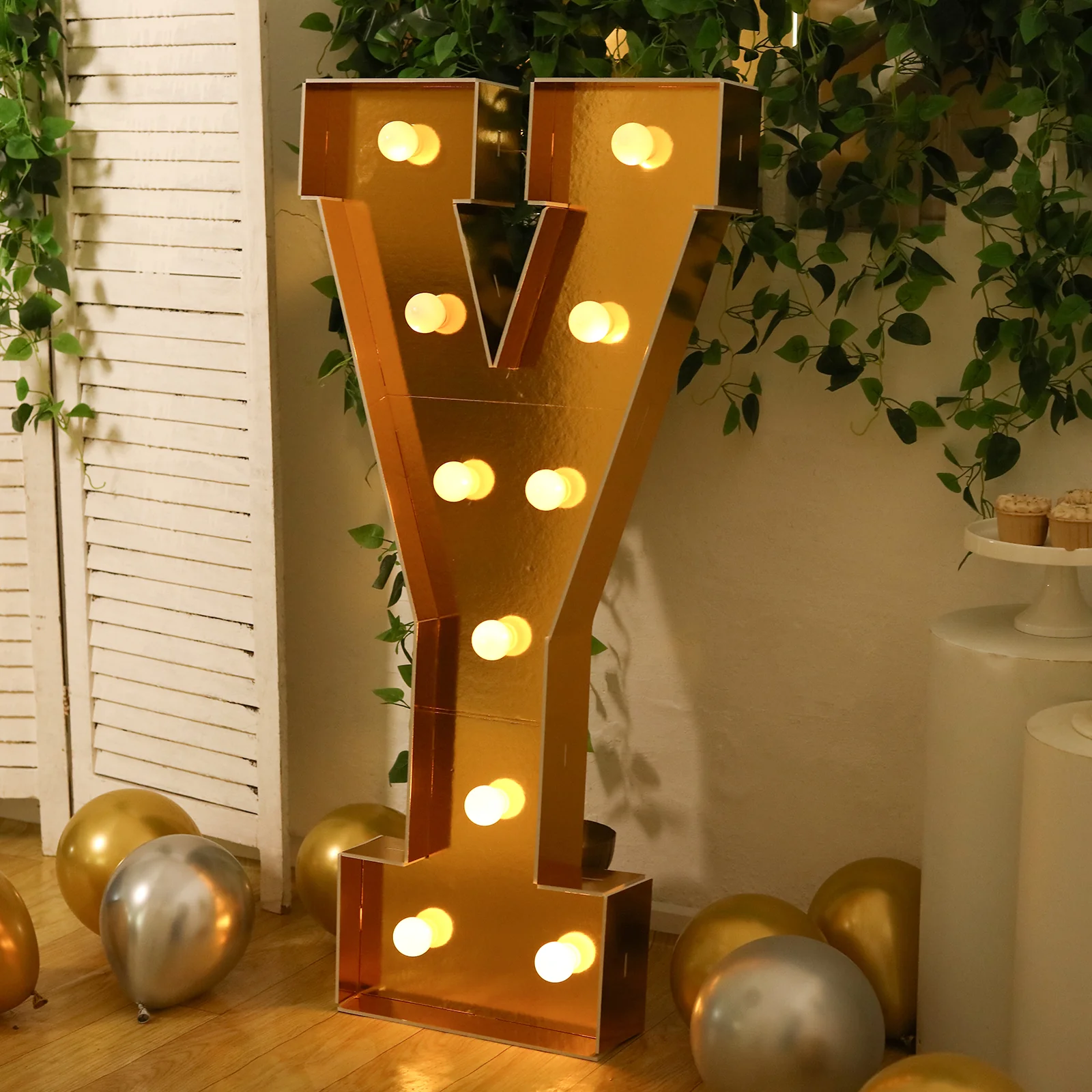 4ft Giant LED Marquee Letter "Y", Gold Pre-Cut Foam Board with 10 Warm White Battery Operated LEDs, Glue Gun and Sticks - Image 2