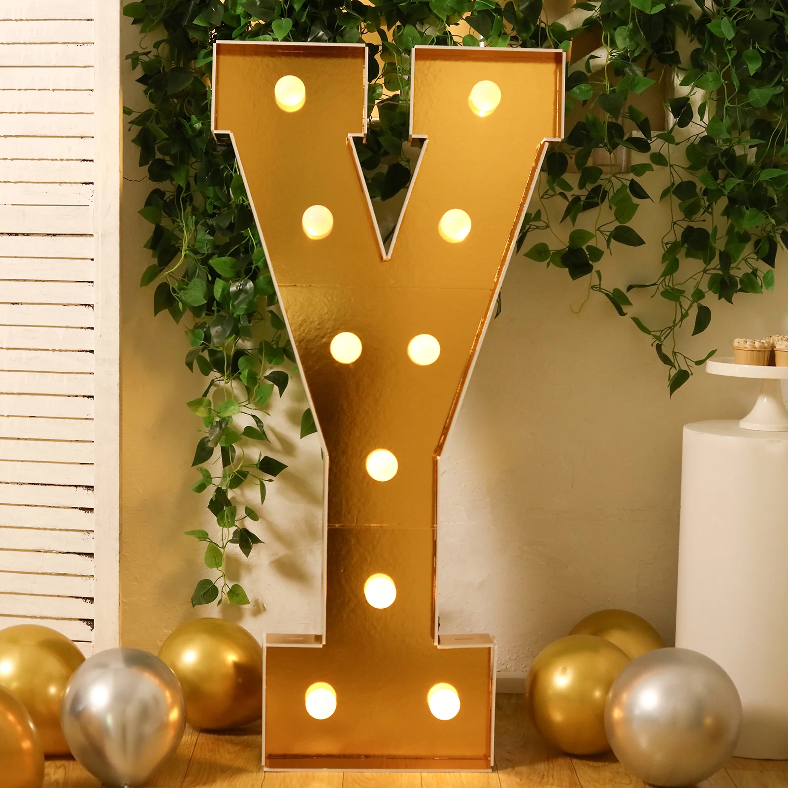4ft Giant LED Marquee Letter "Y", Gold Pre-Cut Foam Board with 10 Warm White Battery Operated LEDs, Glue Gun and Sticks - Image 7