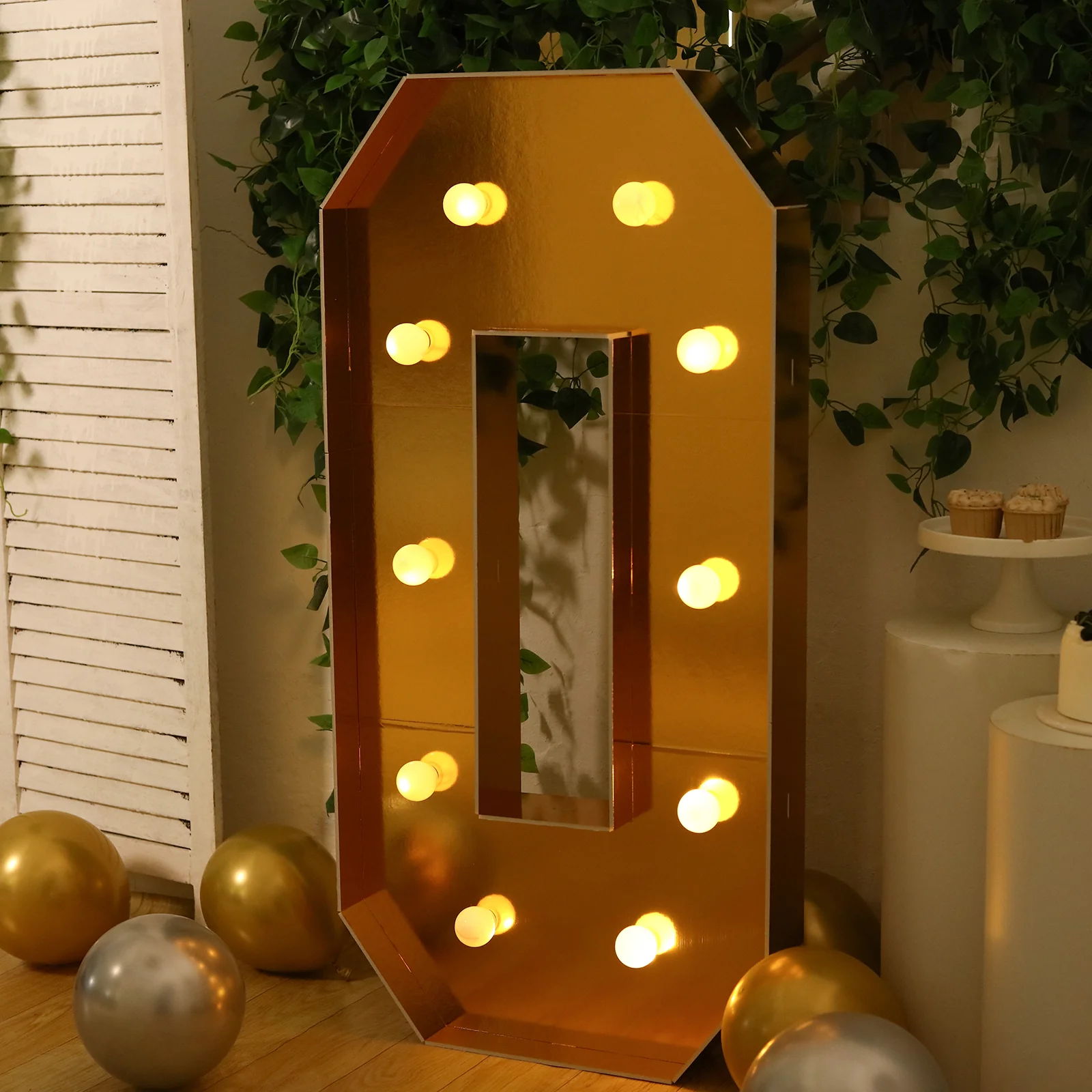 4ft Giant LED Marquee Number "0", Gold Pre-Cut Foam Board with 10 Warm White Battery Operated LEDs, Glue Gun and Sticks - Image 2
