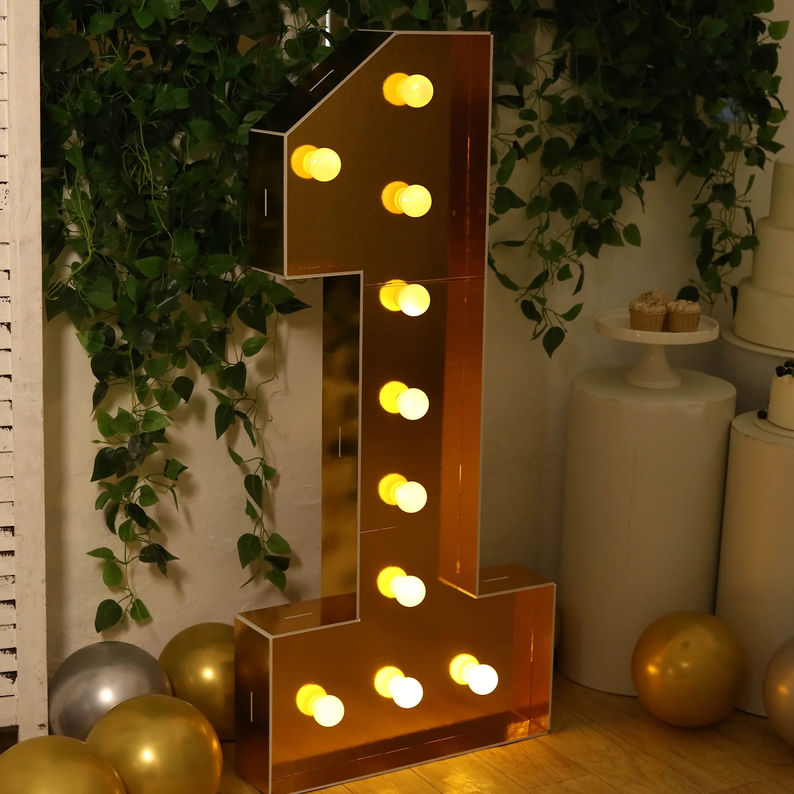 4ft Giant LED Marquee Number "1", Gold Pre-Cut Foam Board with 10 Warm White Battery Operated LEDs, Glue Gun and Sticks - Image 2
