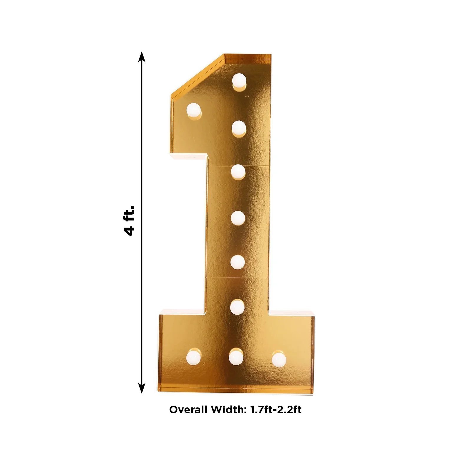 4ft Giant LED Marquee Number "1", Gold Pre-Cut Foam Board with 10 Warm White Battery Operated LEDs, Glue Gun and Sticks - Image 3